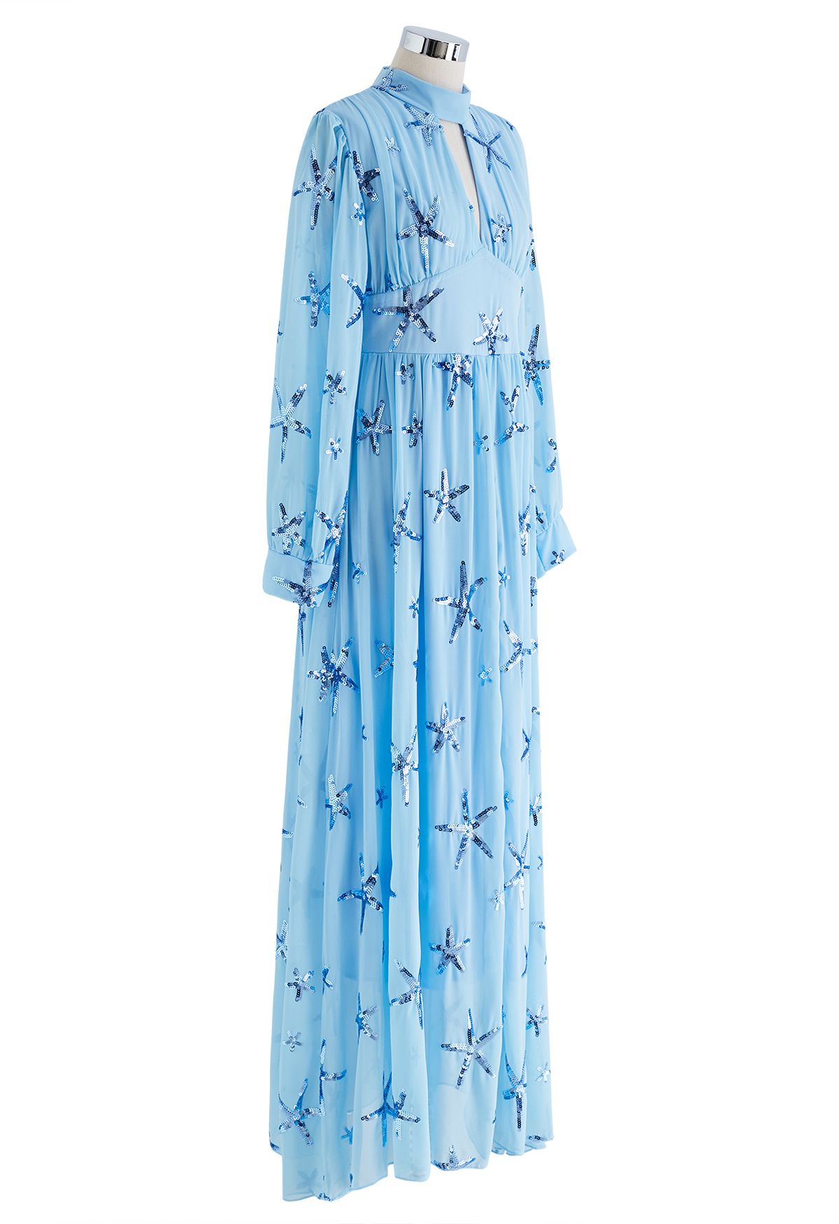 Stars Sequin-Embellished Front Slip Maxi Dress in Blue