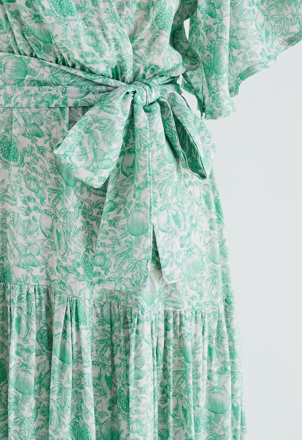 Greenery Flutter Sleeve Wrap Belted Dress