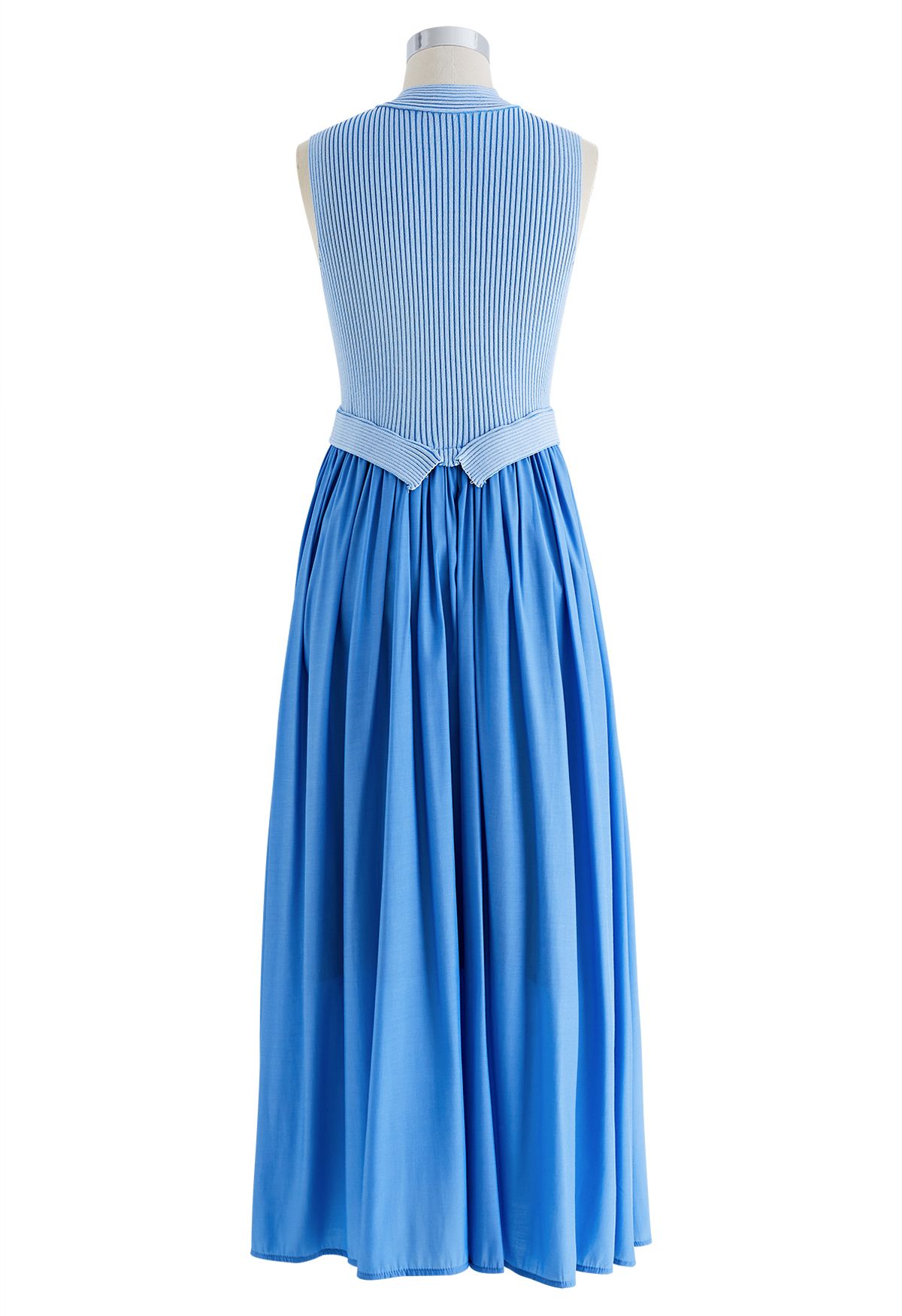 Cutout Neckline Knit Spliced Dress in Blue