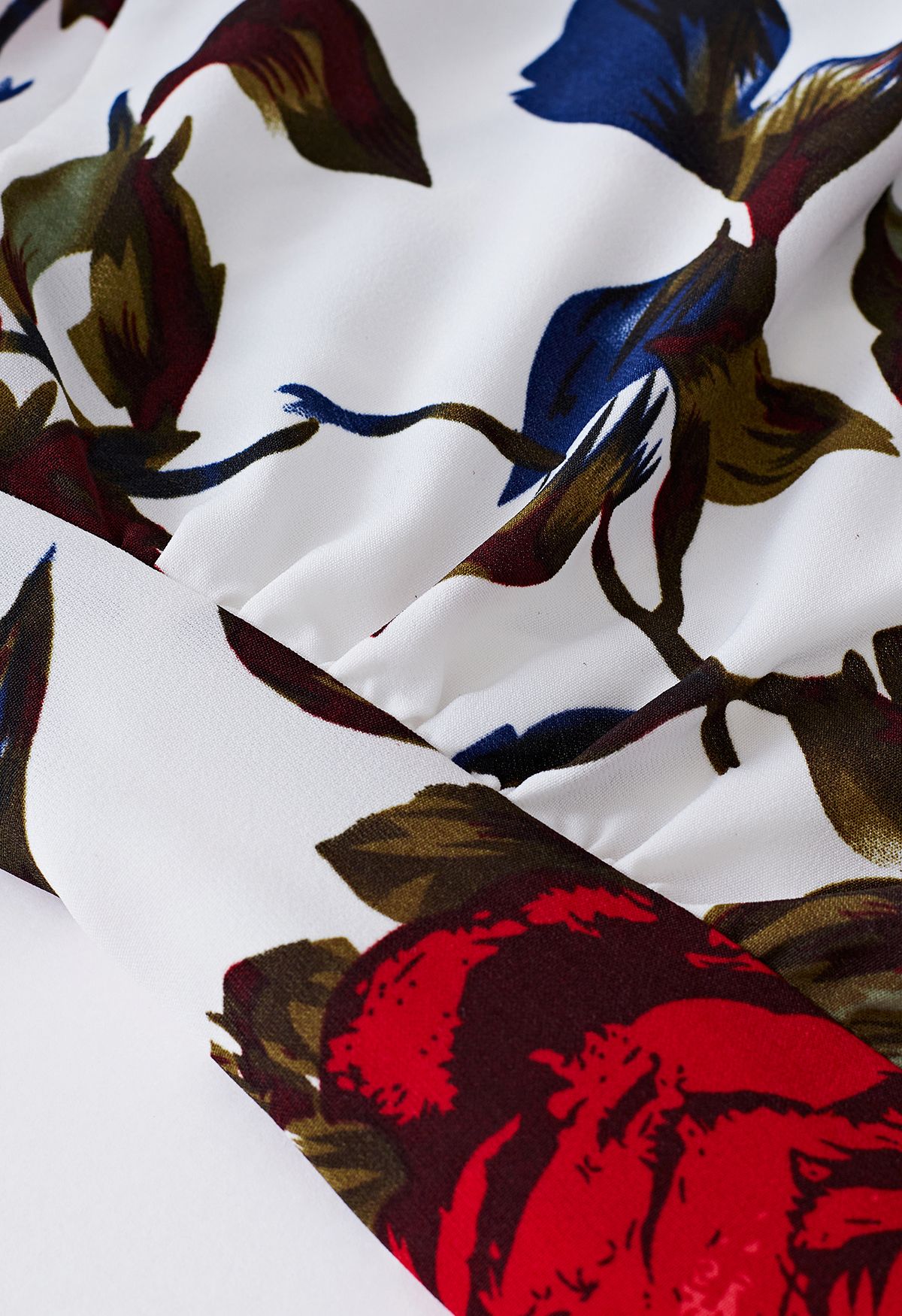 Vibrant Rose Print Asymmetric Wrap Dress in White
