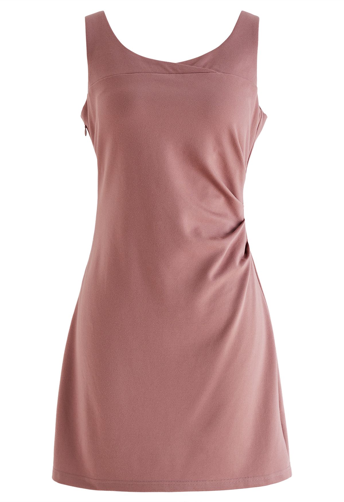 Side Ruched Tank Mini Dress in Dusty Pink