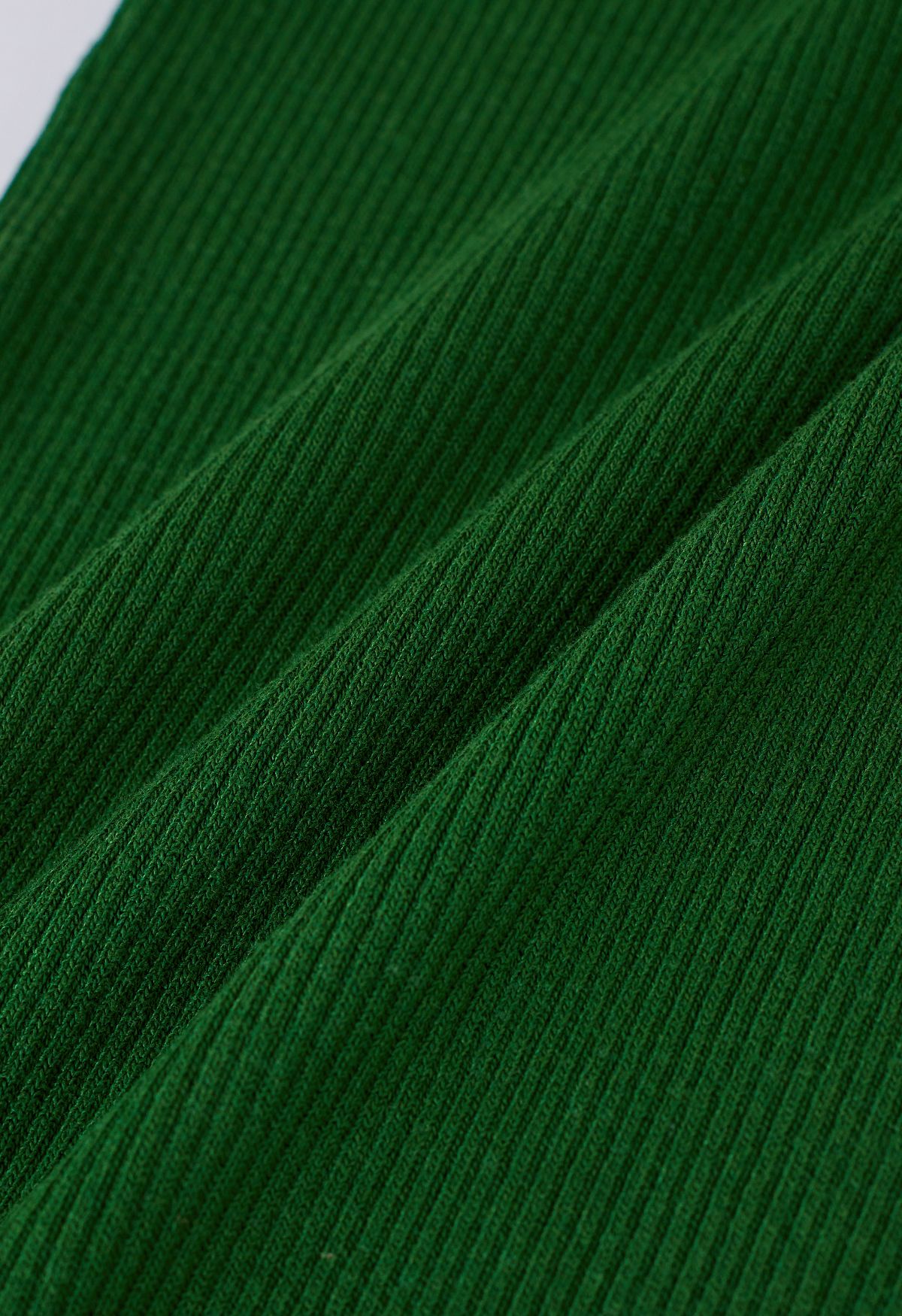 Square Neck Panel Hem Knitted Bodycon Midi Dress in Green