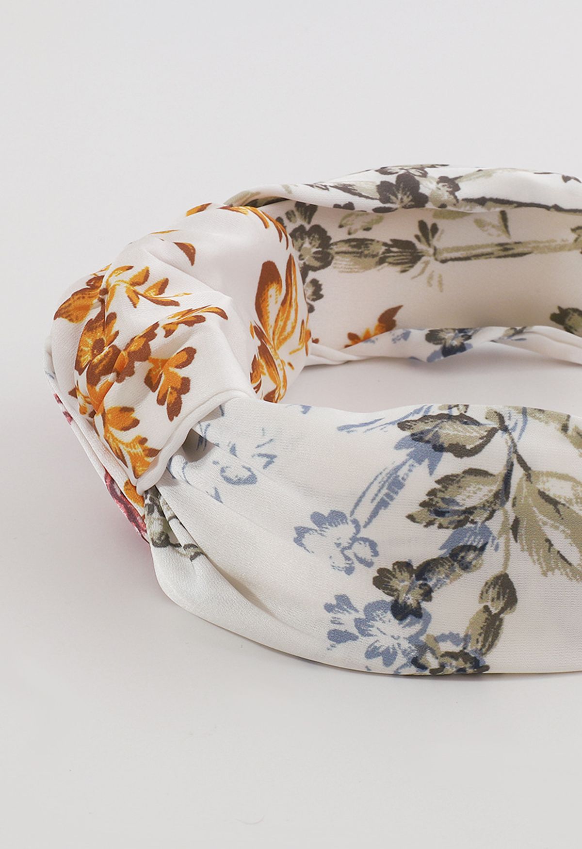 Floral Printed Knotted Headband in White