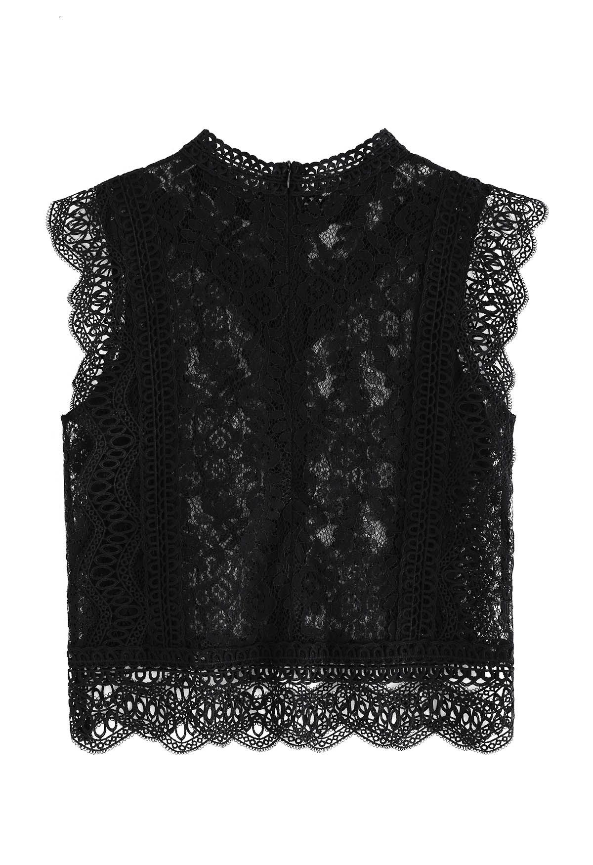 Your Sassy Start Sleeveless Crochet Lace Top in Black