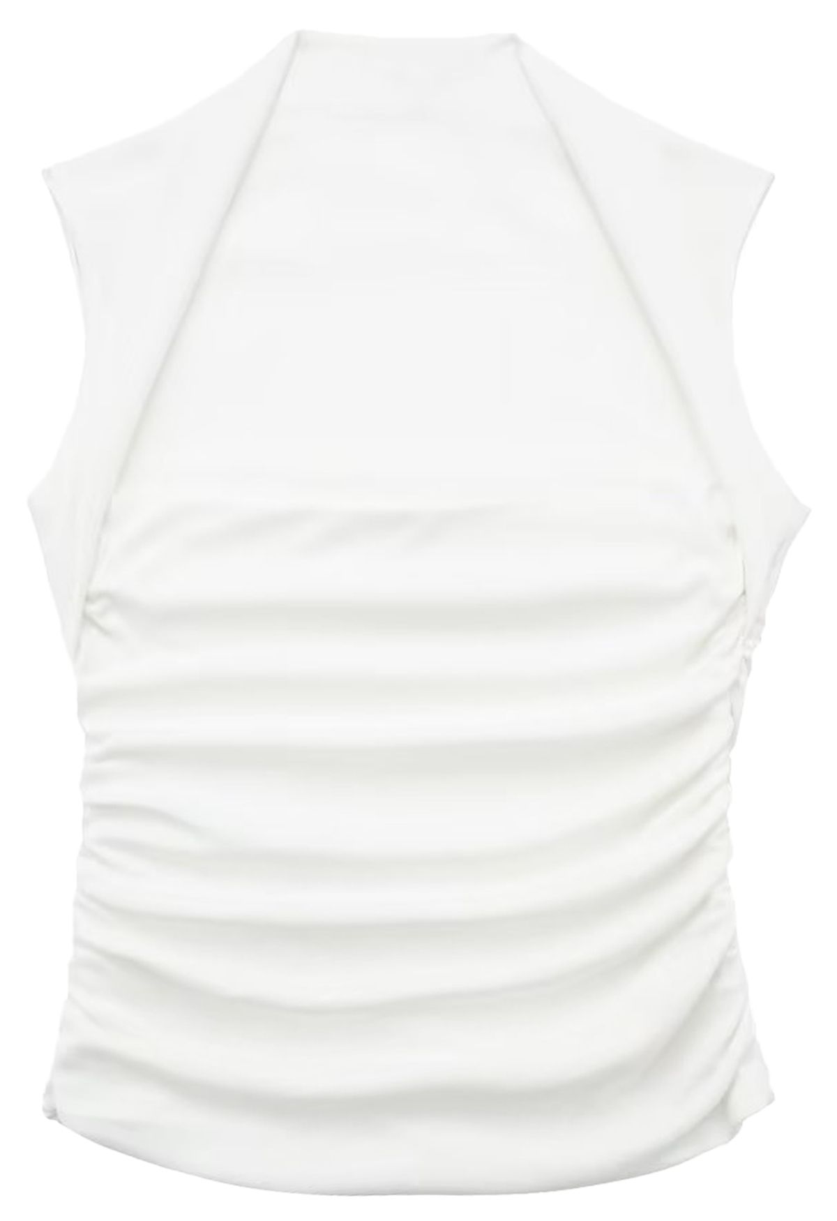 Square Neck Ruched Waist Sleeveless Top in White