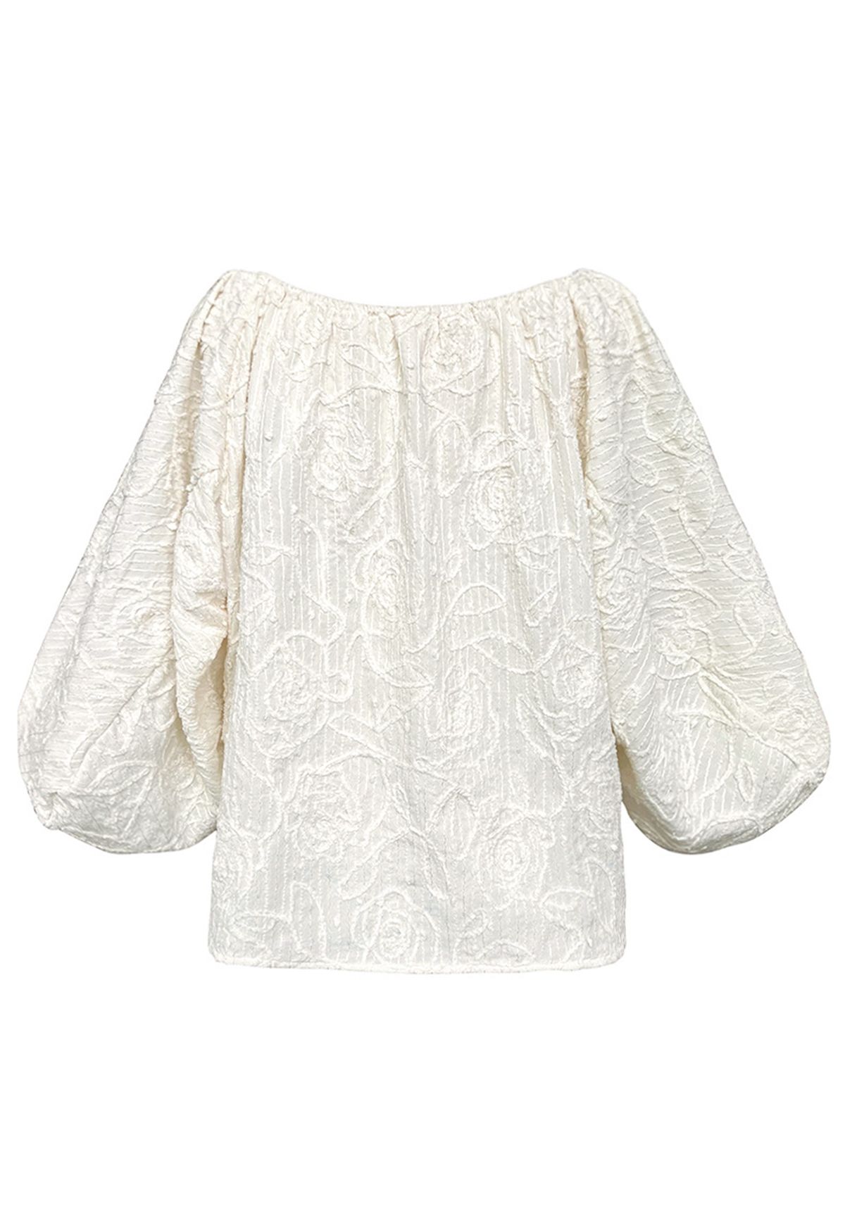 Floral Embroidery Jacquard Lantern Sleeve Top