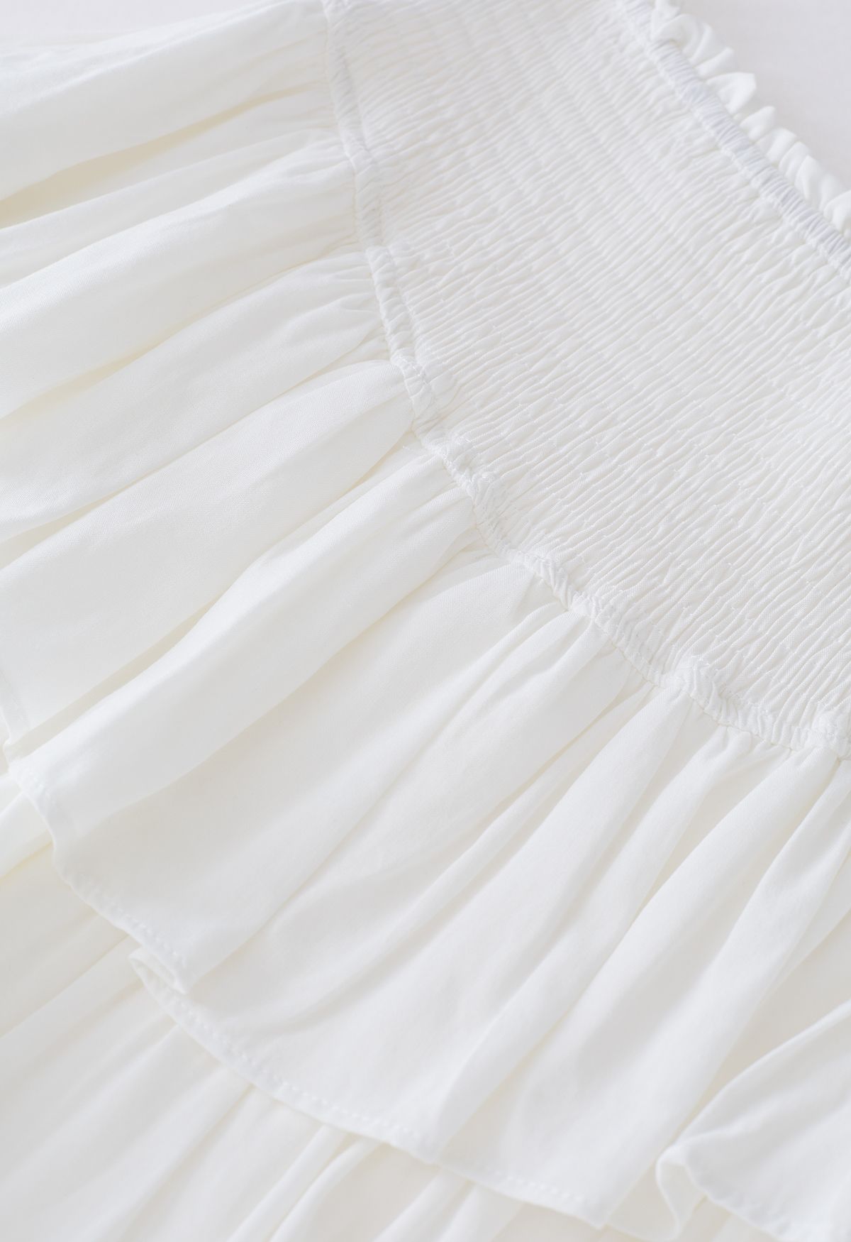 Tiered Ruffle Shirred Waist Mini Skirt in White