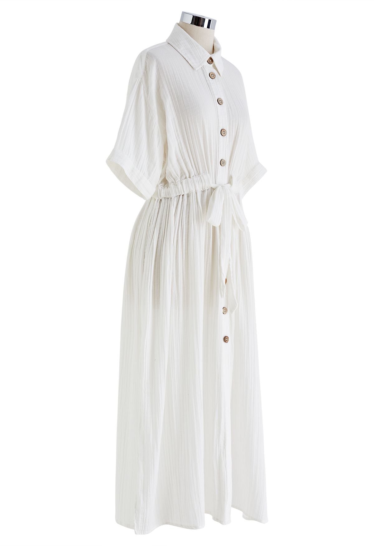 Sunshine Fun Time Button Front Shirt Dress in Ivory