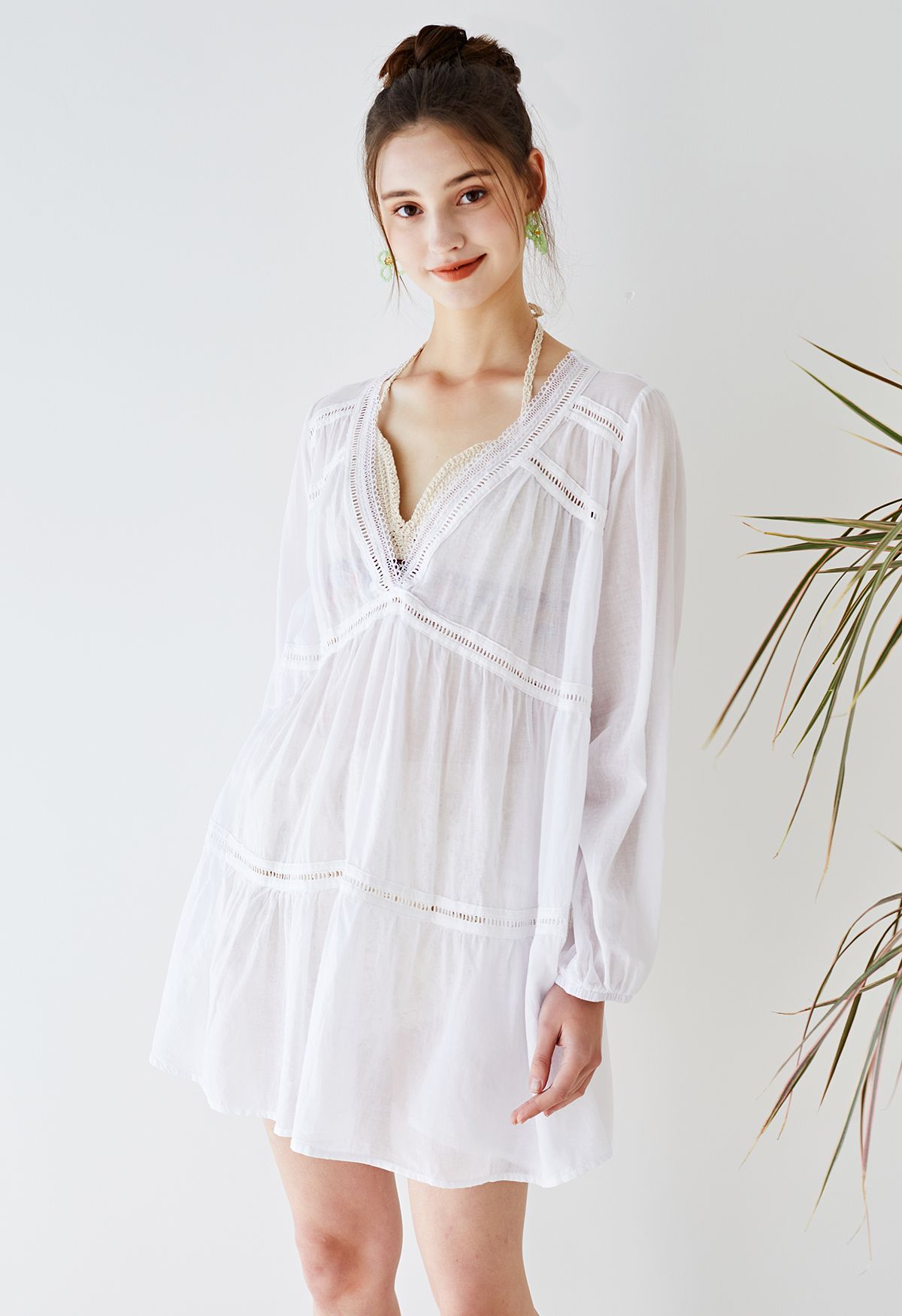 Lithe Plunging Cotton Tunic in White