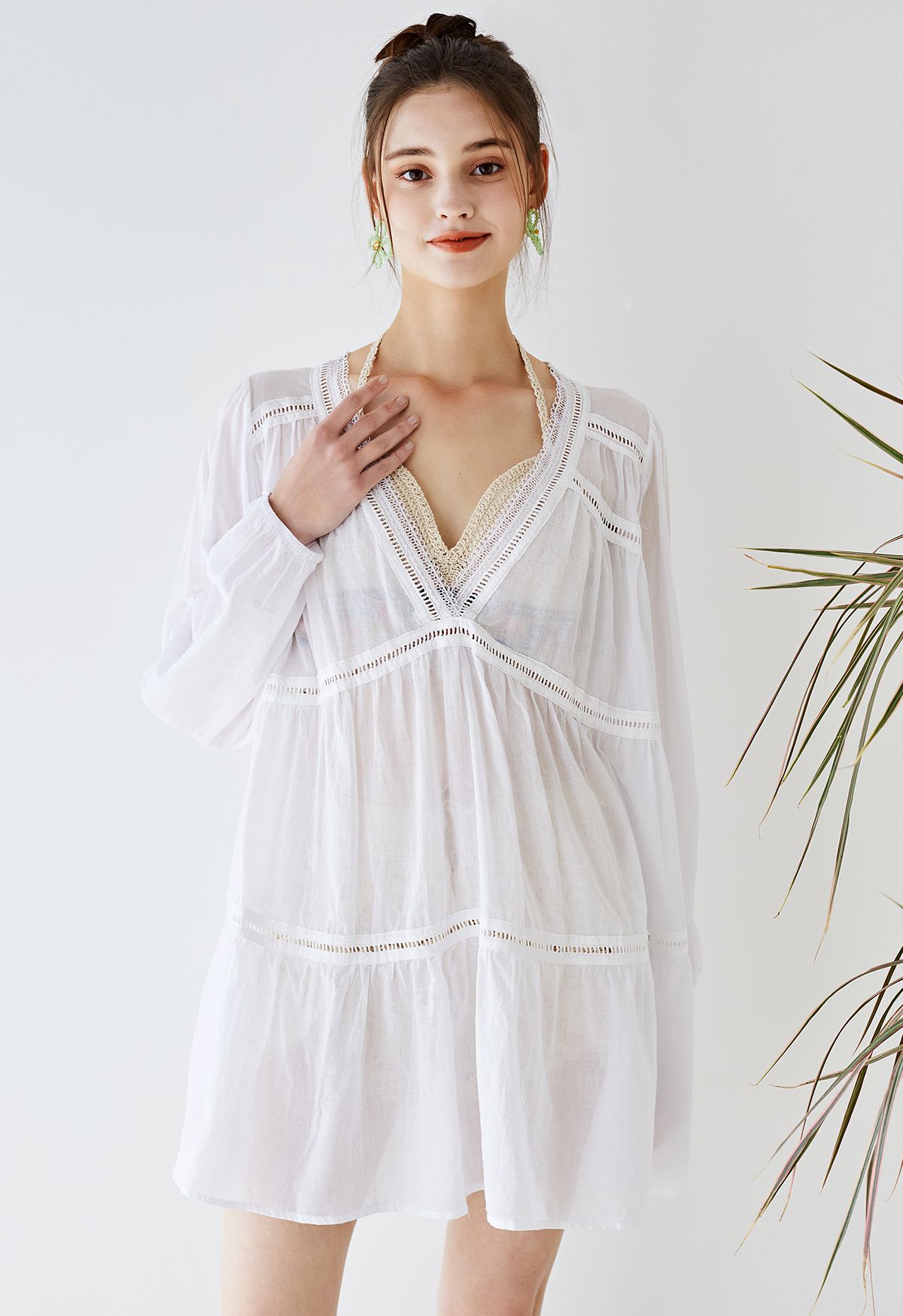 Lithe Plunging Cotton Tunic in White