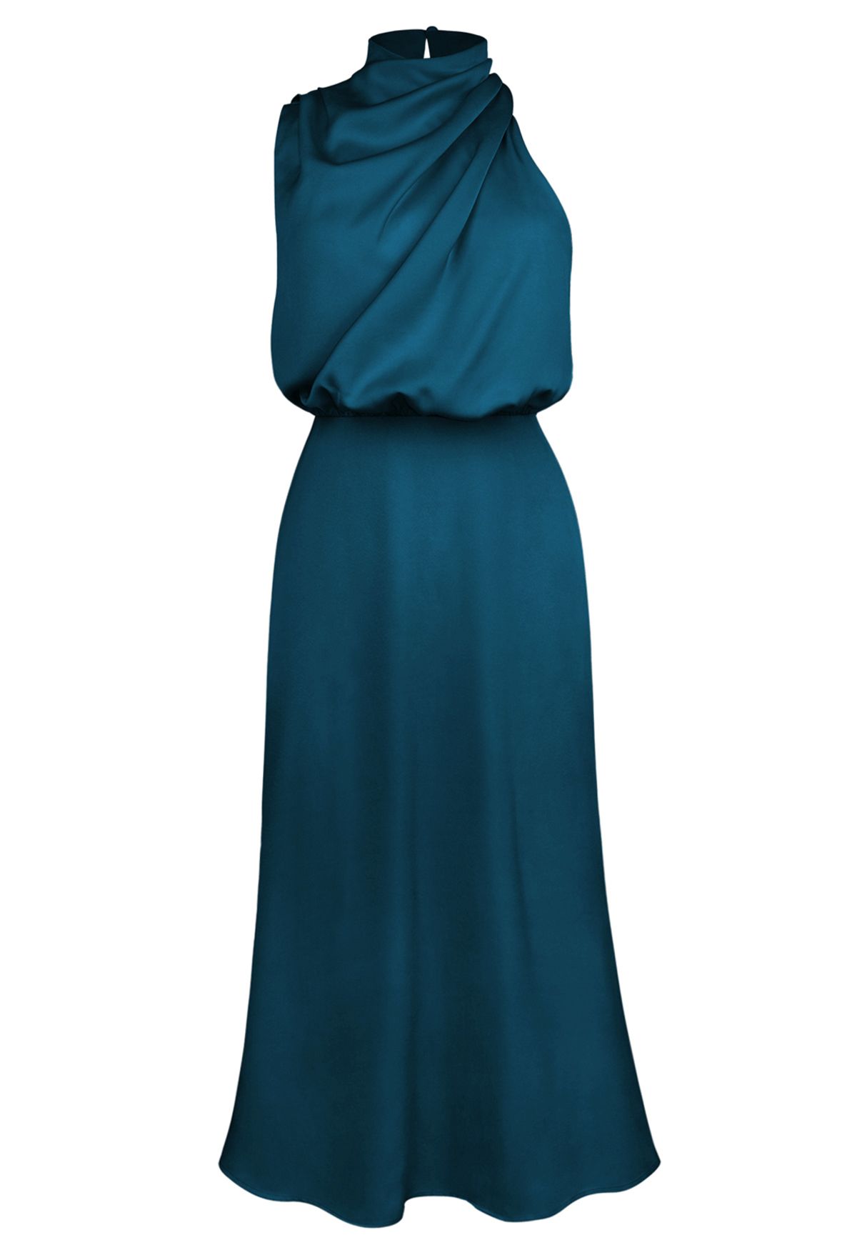 Asymmetric Ruched Neckline Sleeveless Dress in Teal