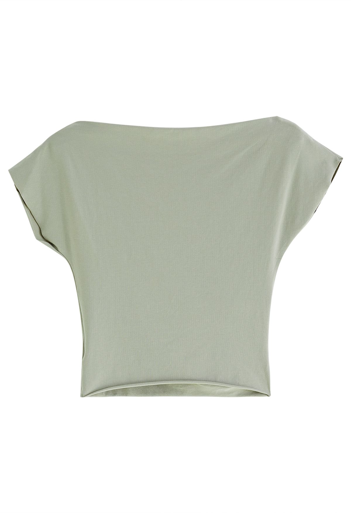 Asymmetric Boat Neck Ruched Top in Pea Green