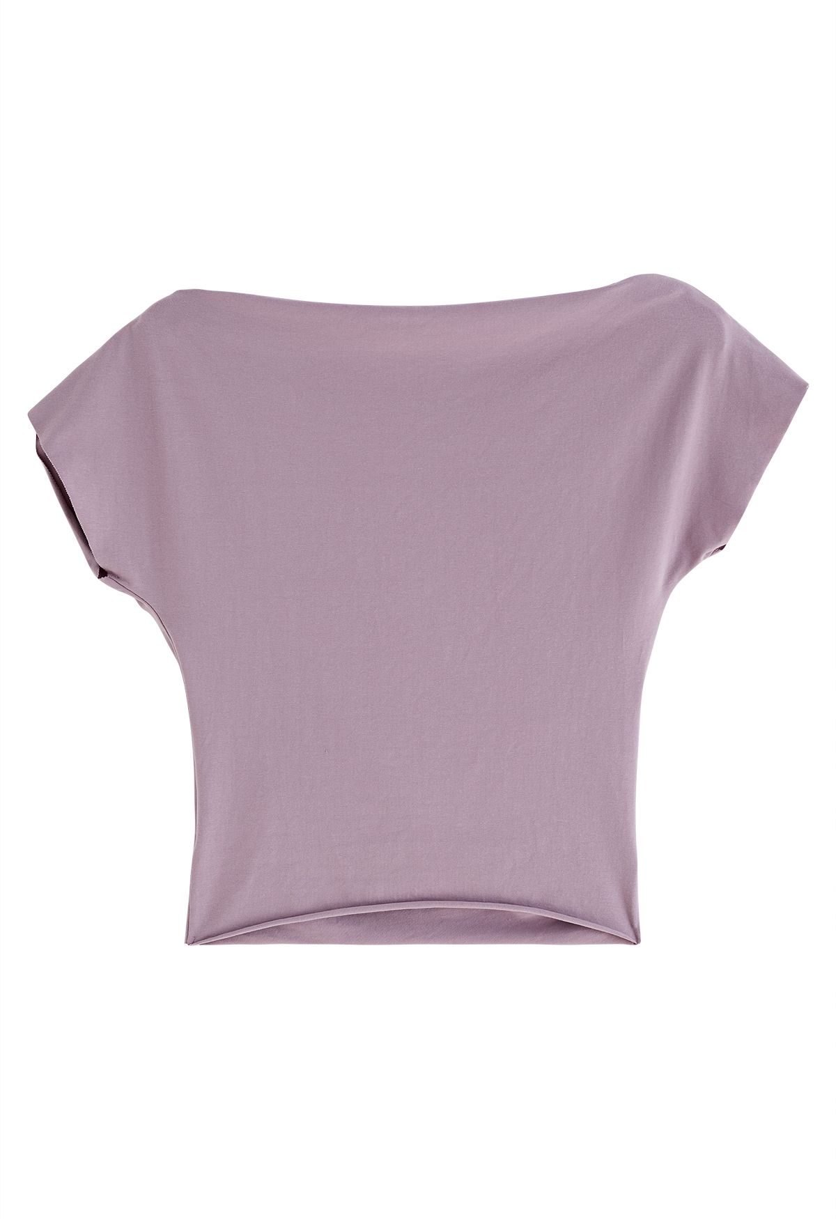 Asymmetric Boat Neck Ruched Top in Lilac