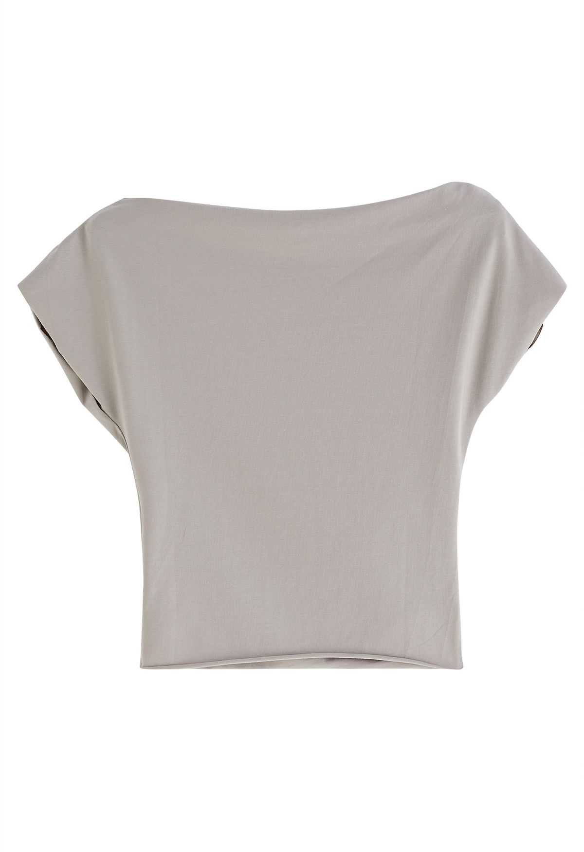 Asymmetric Boat Neck Ruched Top in Taupe