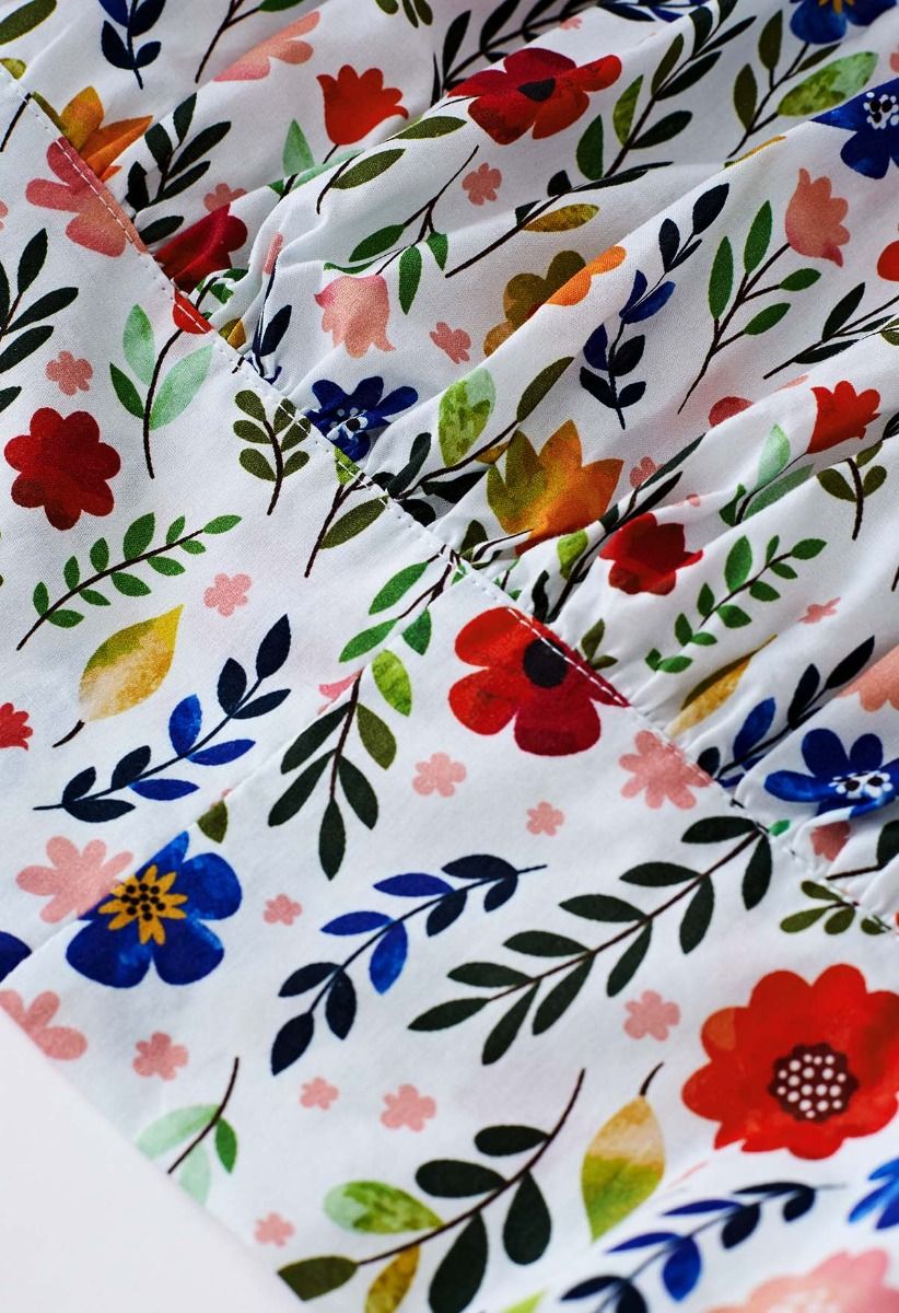Off-Shoulder Bowknot Crop Top and Flare Skirt Set in Floret Print
