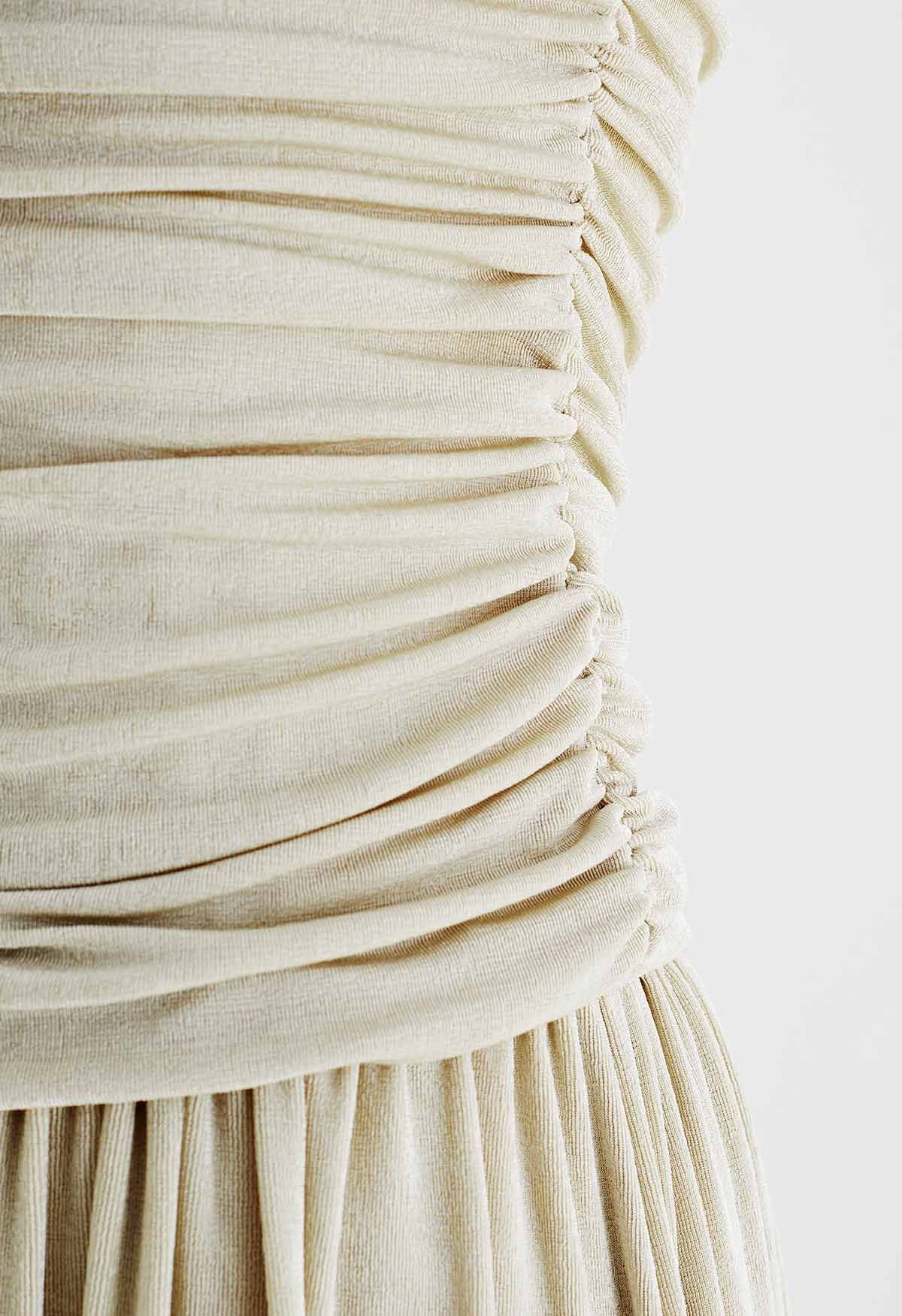 Ruched Elegance Cami Maxi Dress in Sand