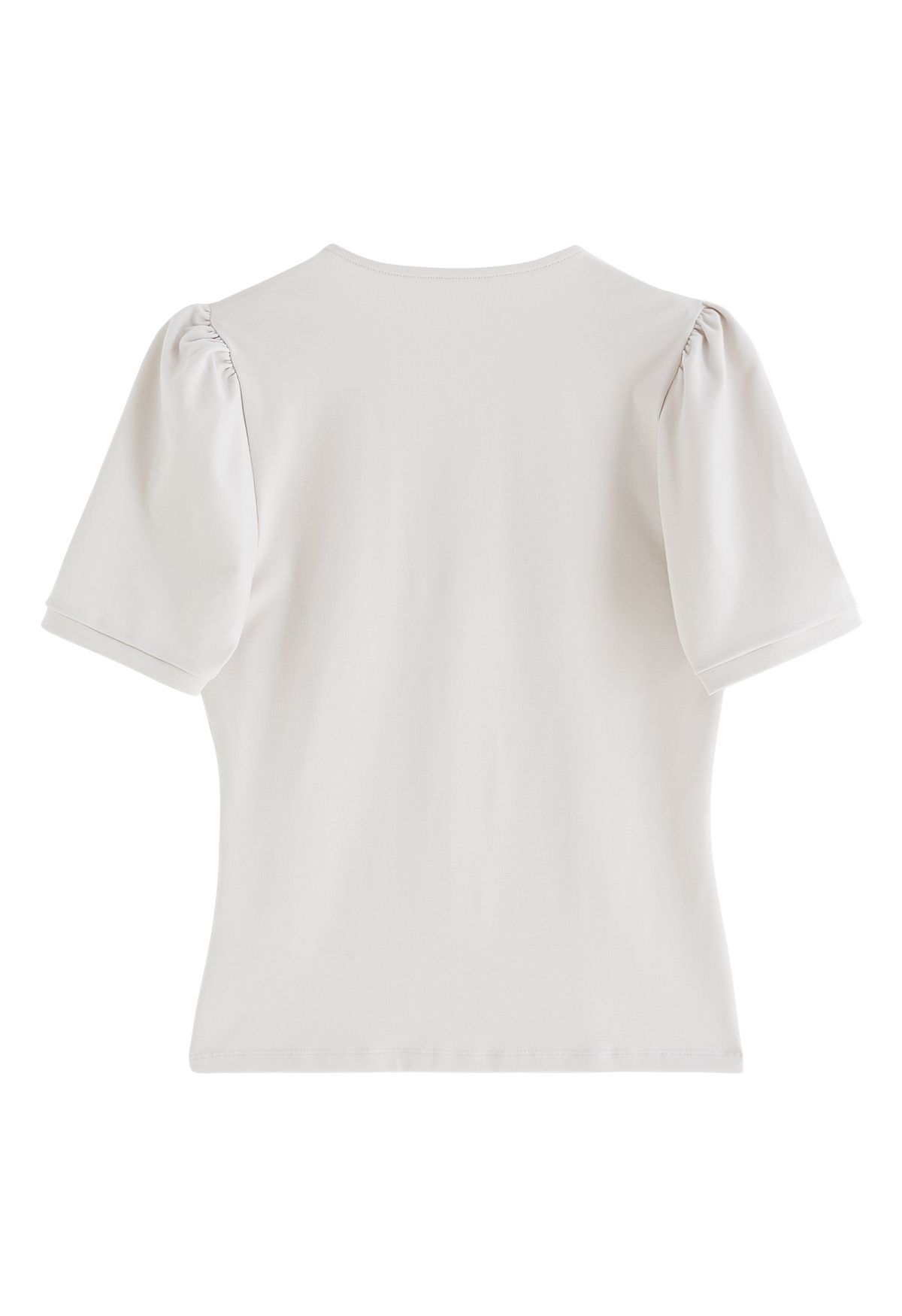 Square Neckline Puff Shoulder T-Shirt in Oatmeal