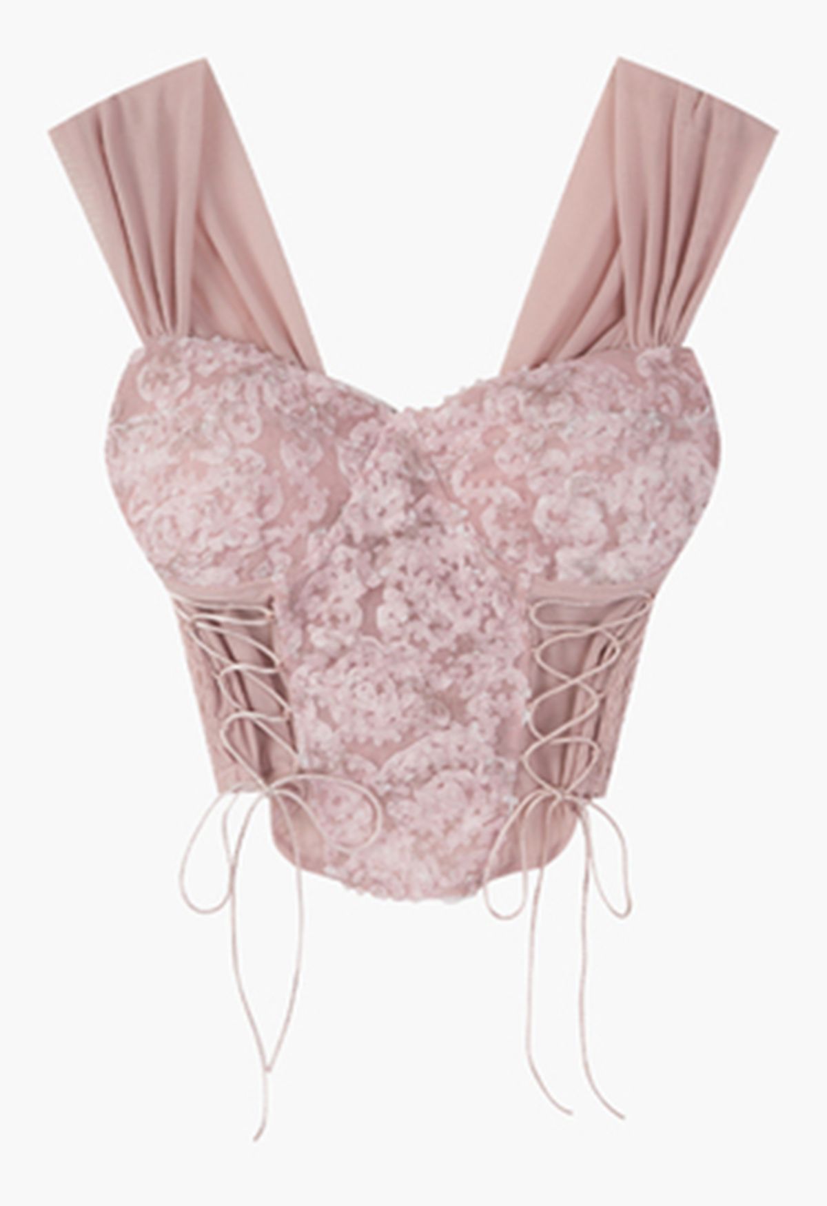 3D Flower Lace-Up Bustier Crop Top in Pink