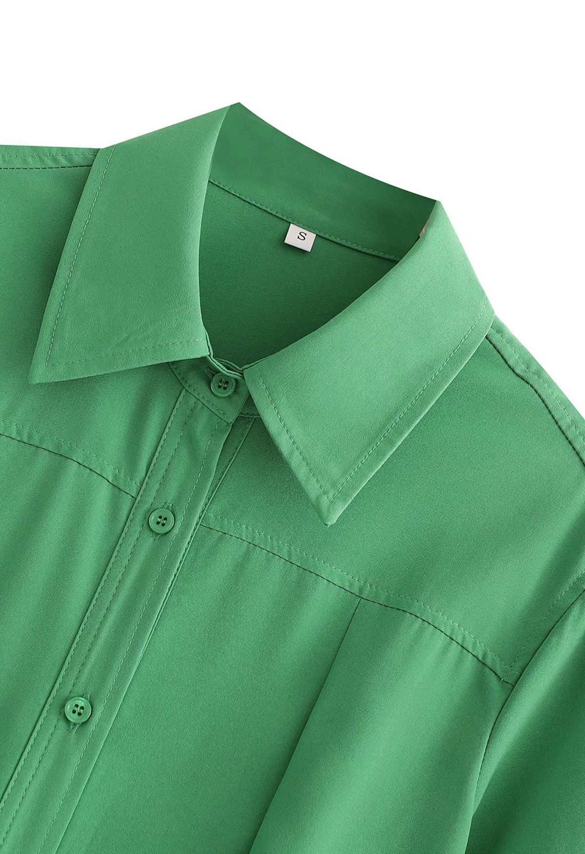Cutout Waist Side Ruched Shirt Dress in Green