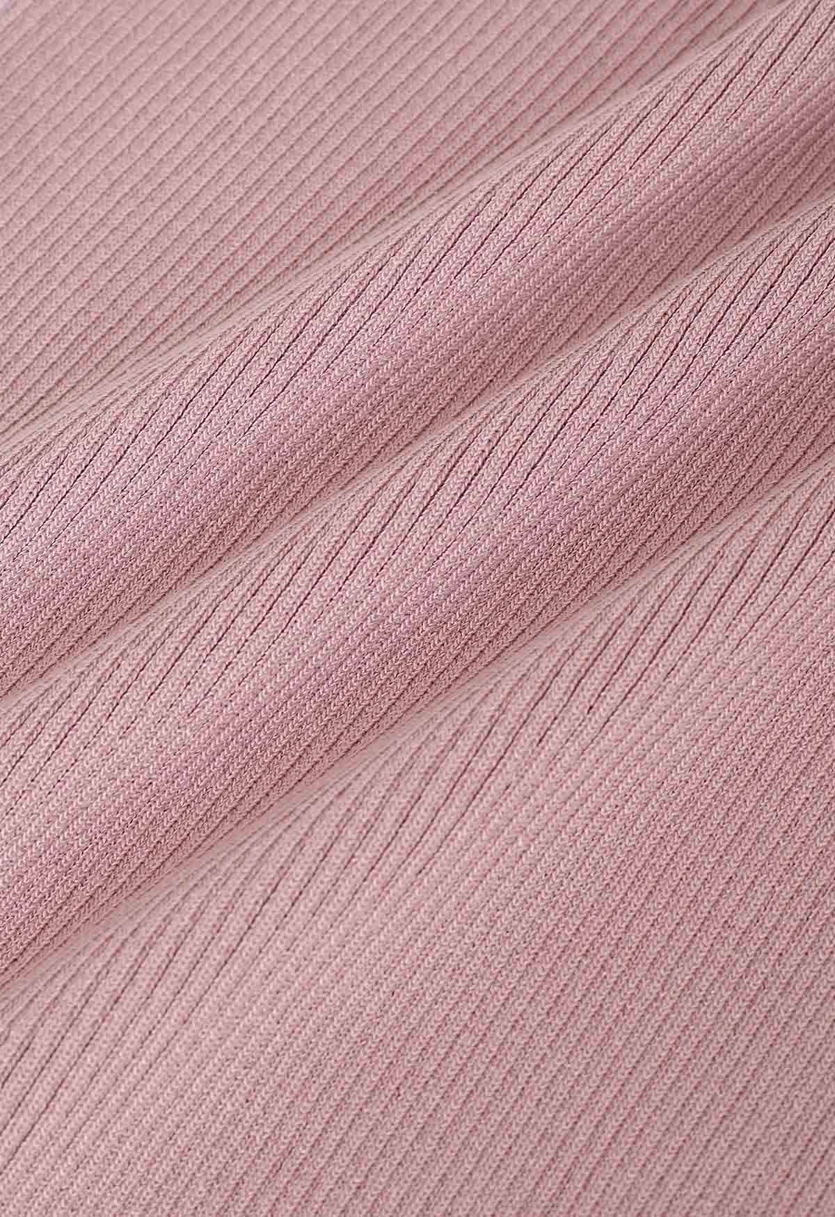 Folded Off-Shoulder Short-Sleeve Knit Top in Pink