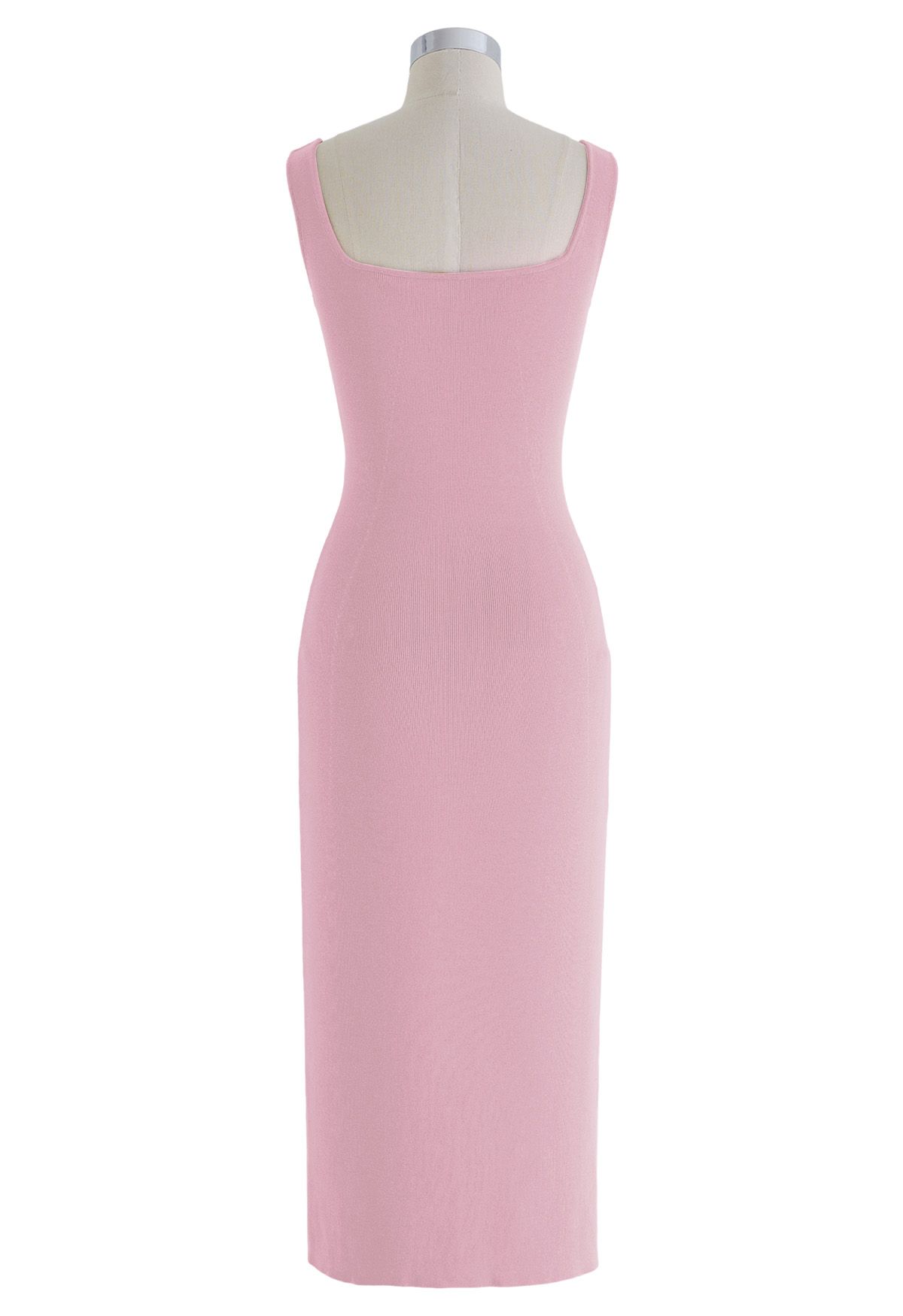 Notch Neckline Bodycon Knit Dress in Pink
