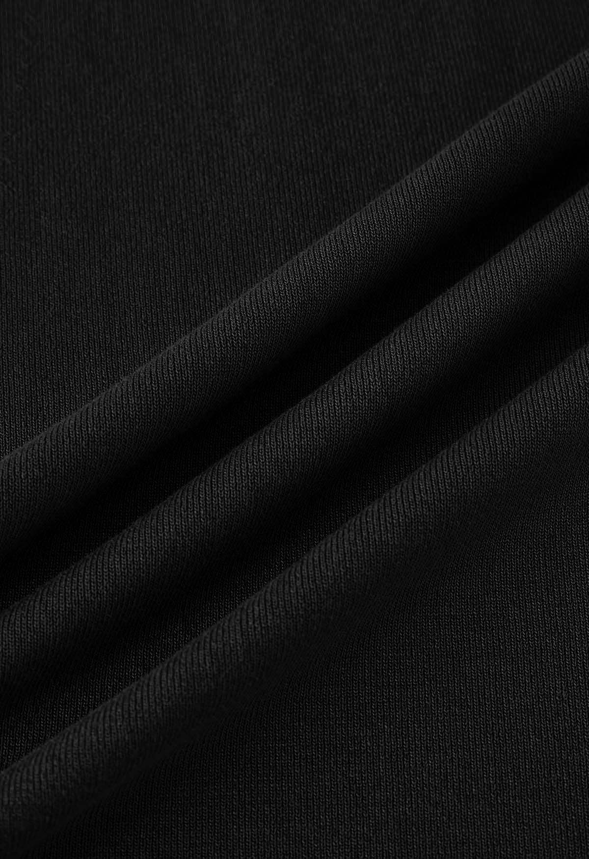Notch Neckline Bodycon Knit Dress in Black