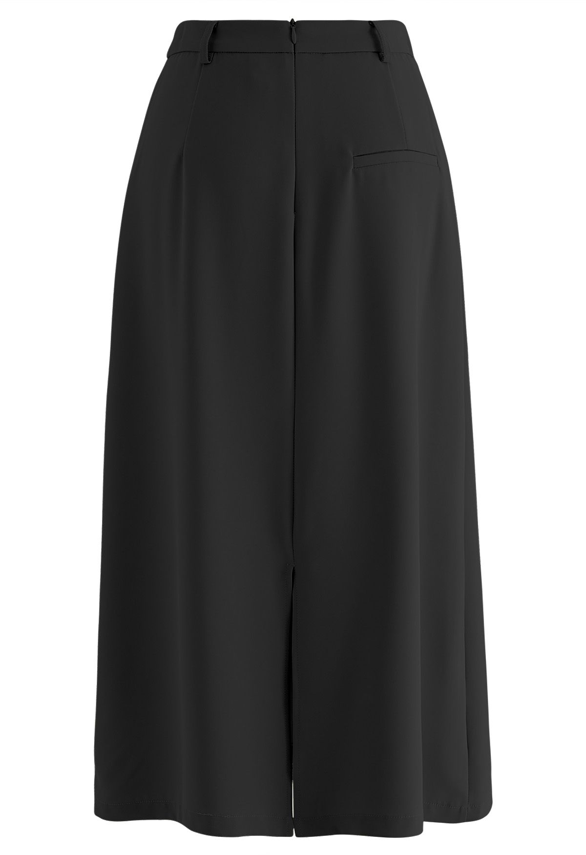 Irregular Hem Seam Detailing Midi Skirt in Black