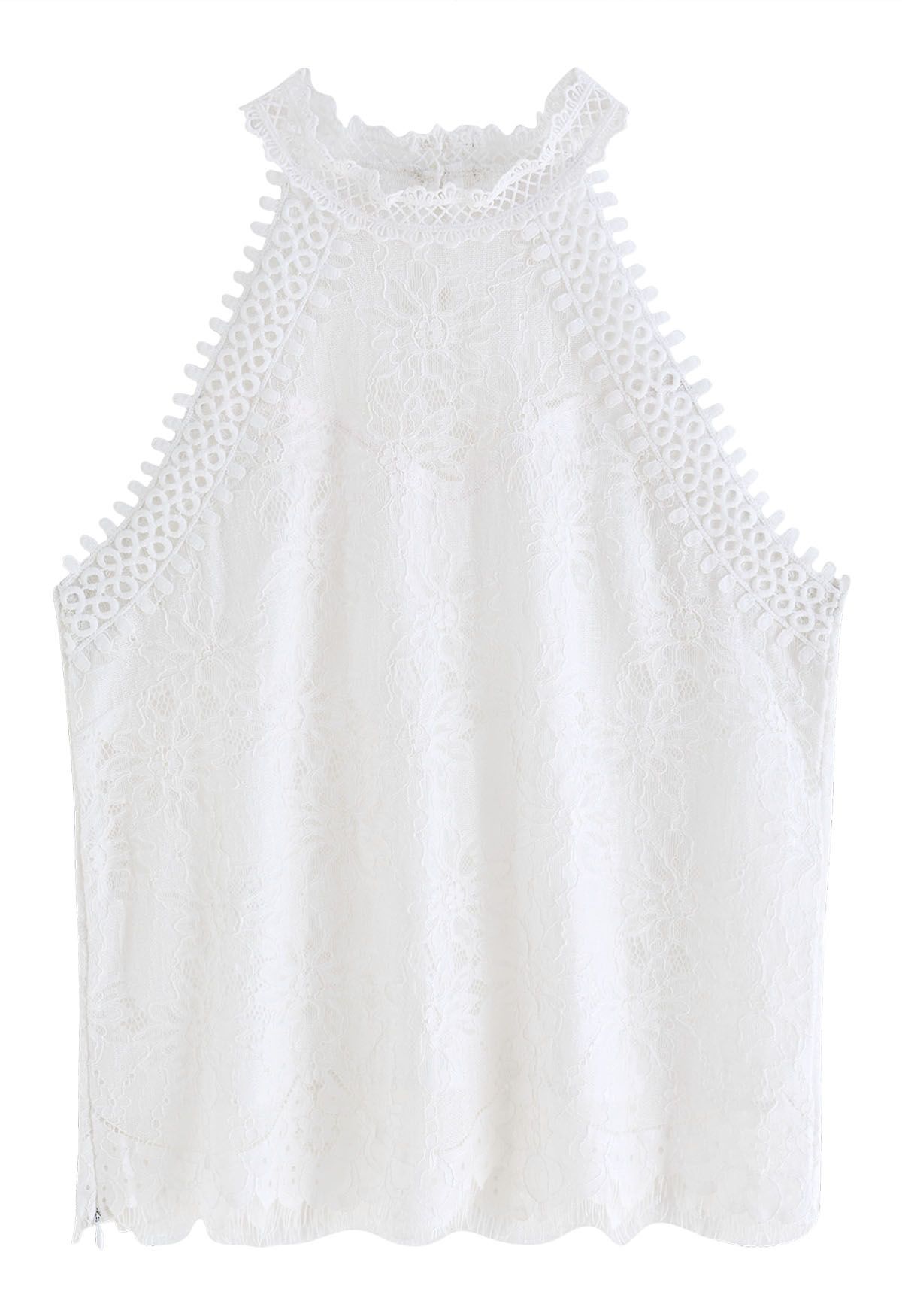 Floral Lace Cutwork Halterneck Top in White