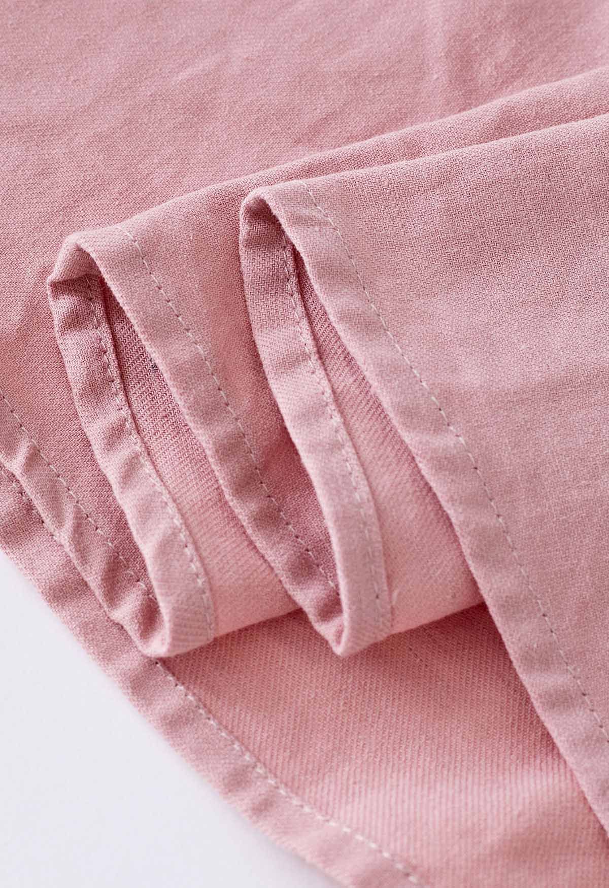 Soft Cotton Wide Leg Crop Pants in Pink