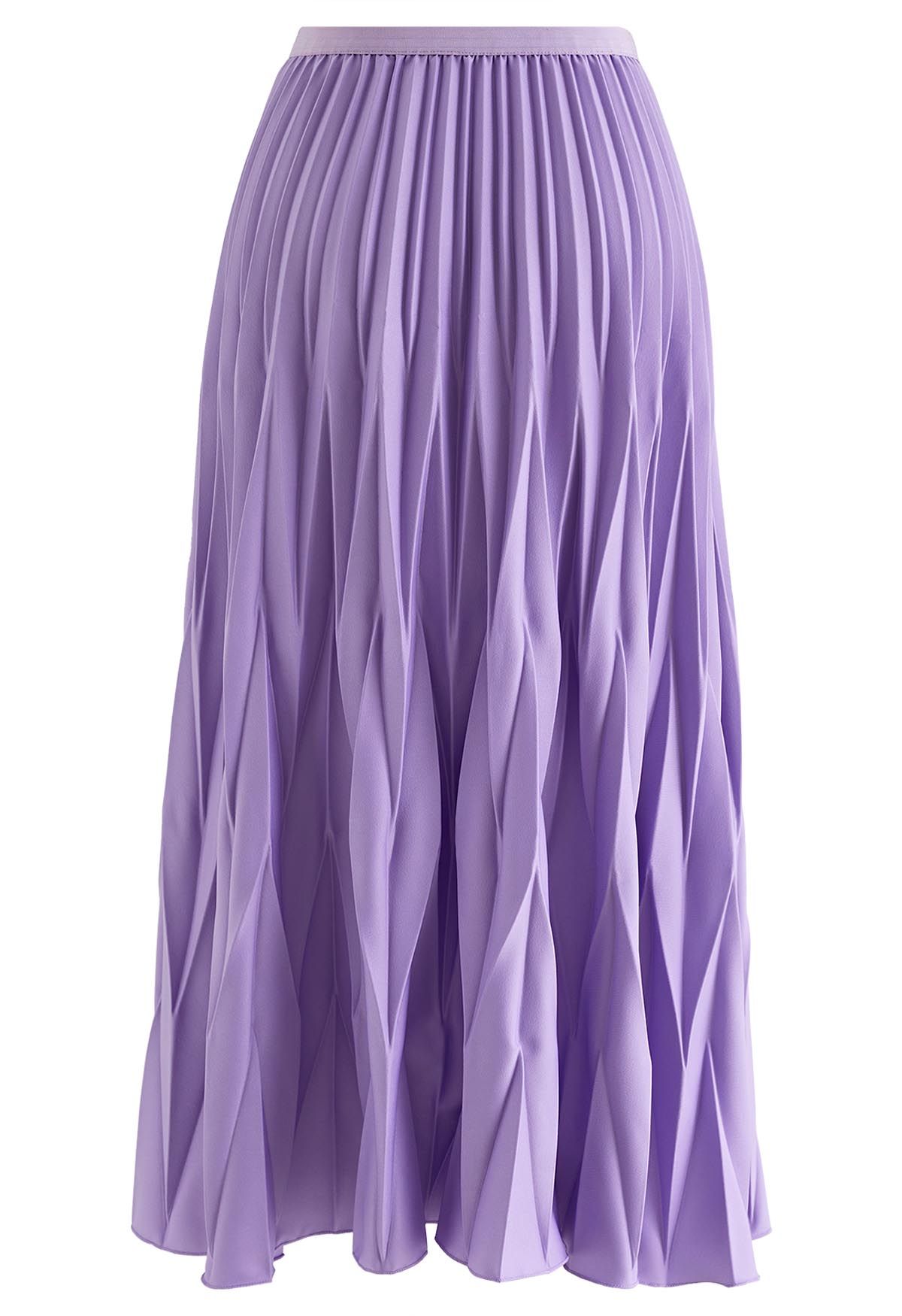 Irregular Pleated Midi Skirt in Lilac
