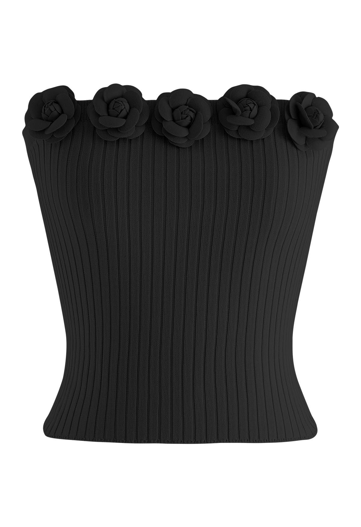 3D Floral Stretchy Tube Top in Black