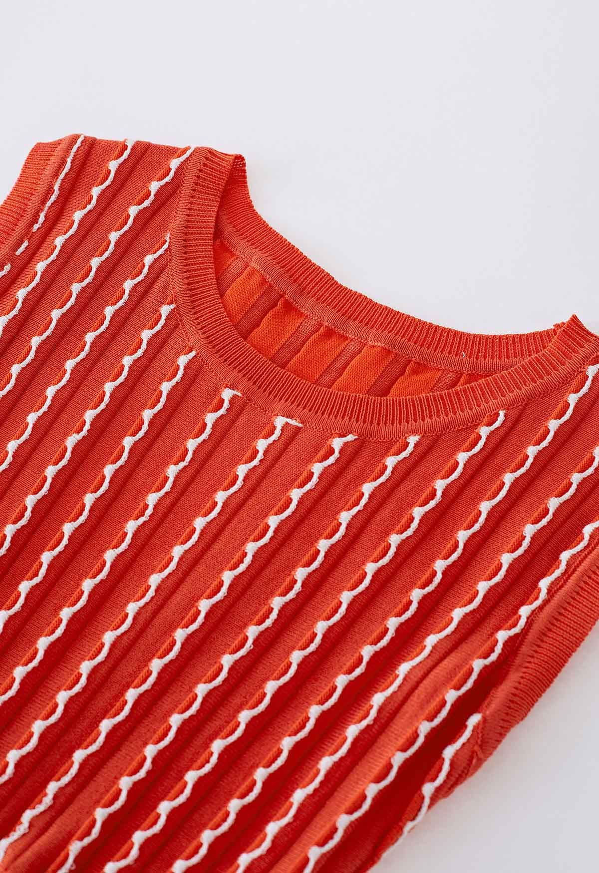 Wavy Seam Sleeveless Knit Dress in Orange