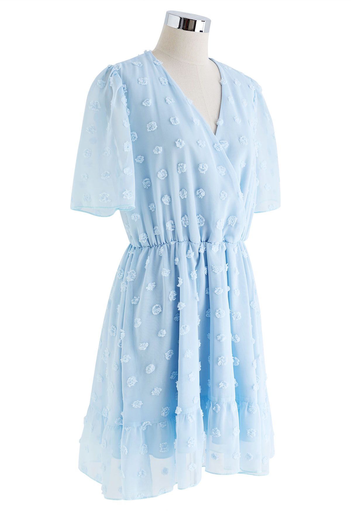 Cotton Candy Soft Mesh Faux Wrap Dress in Blue