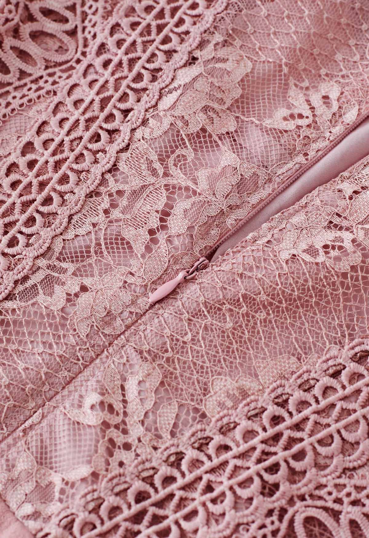 Crochet Lace Spliced Sleeveless Mermaid Dress in Pink