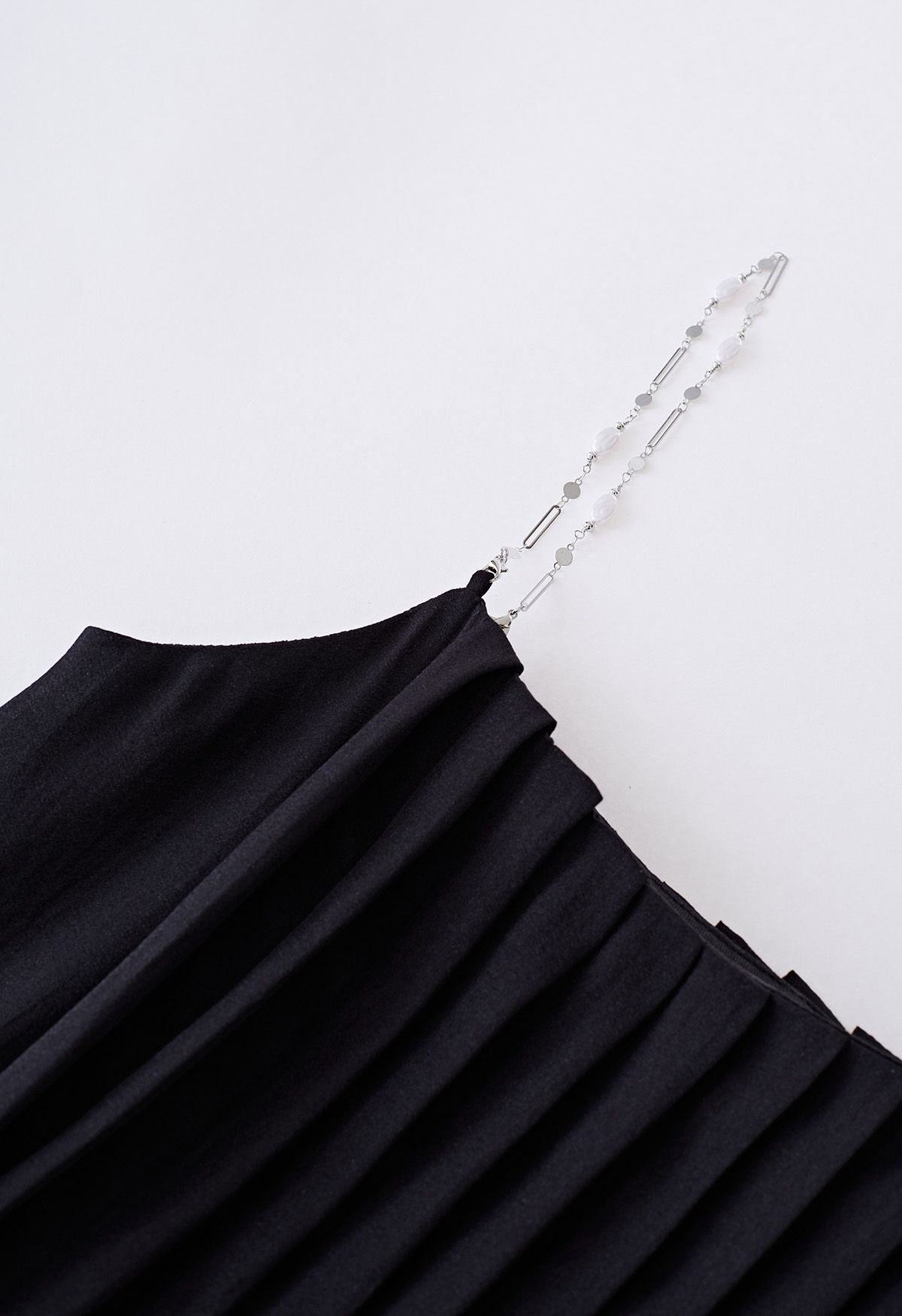 Breezy Pleated Chain Cami Maxi Dress in Black