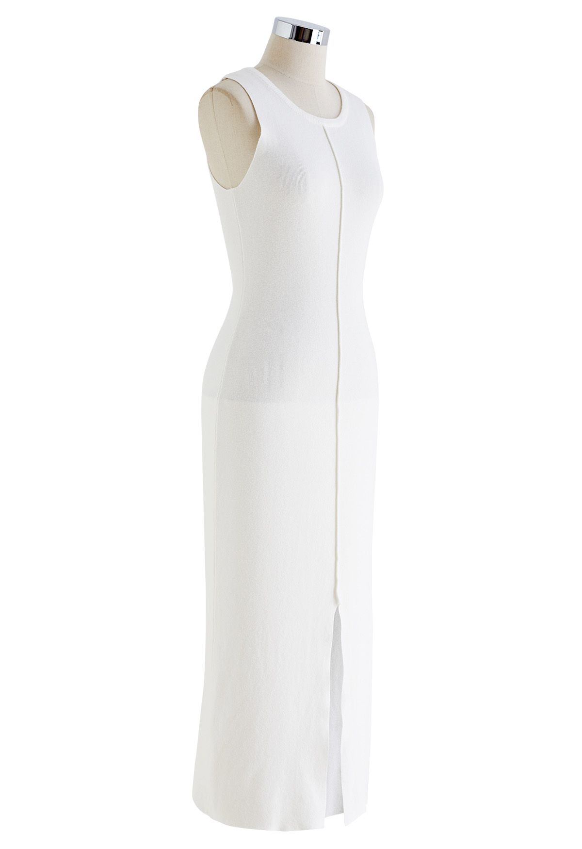 Front Slit Bodycon Knit Dress in White