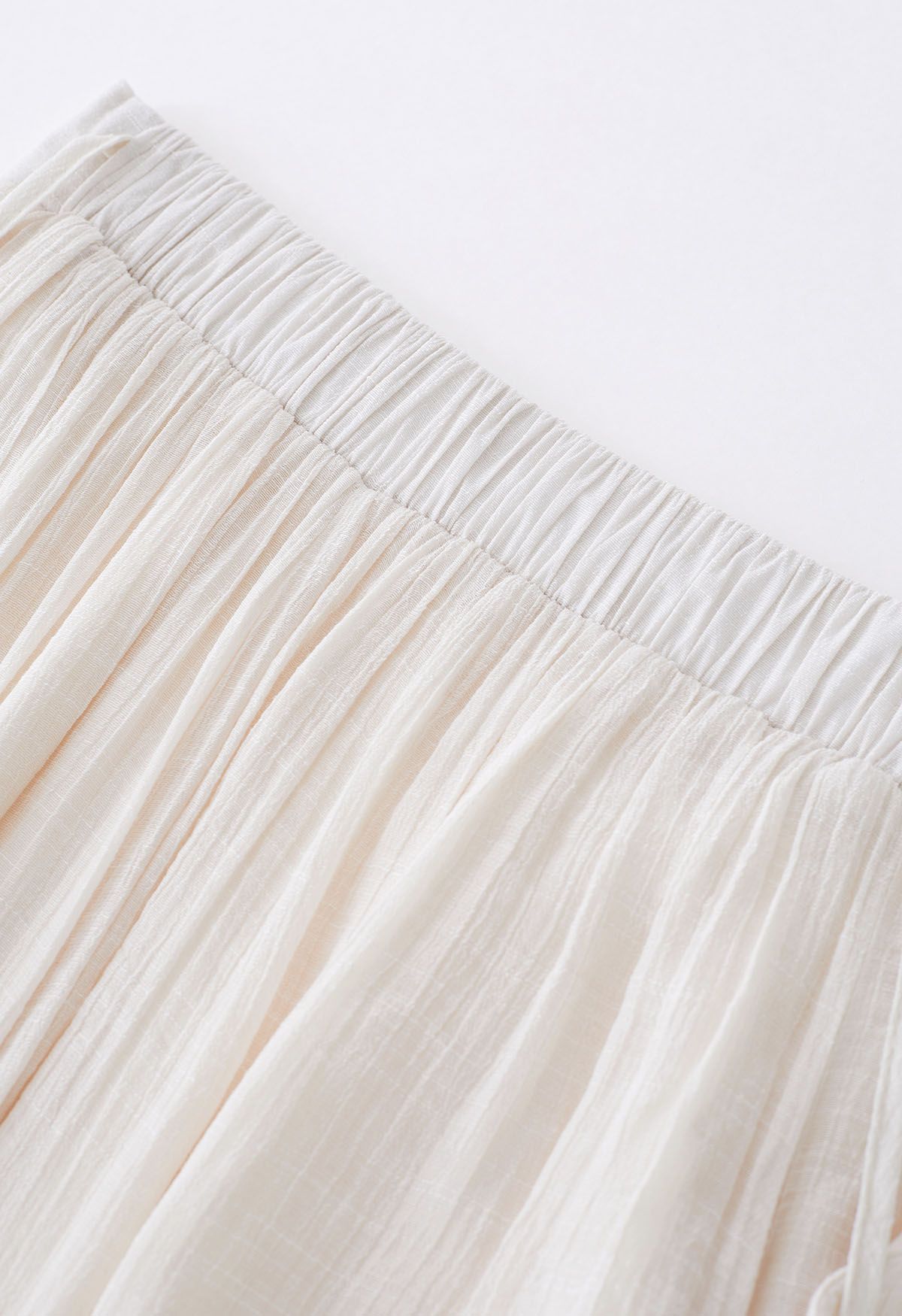 Tie Waist Pleated Wide-Leg Pants in Ivory