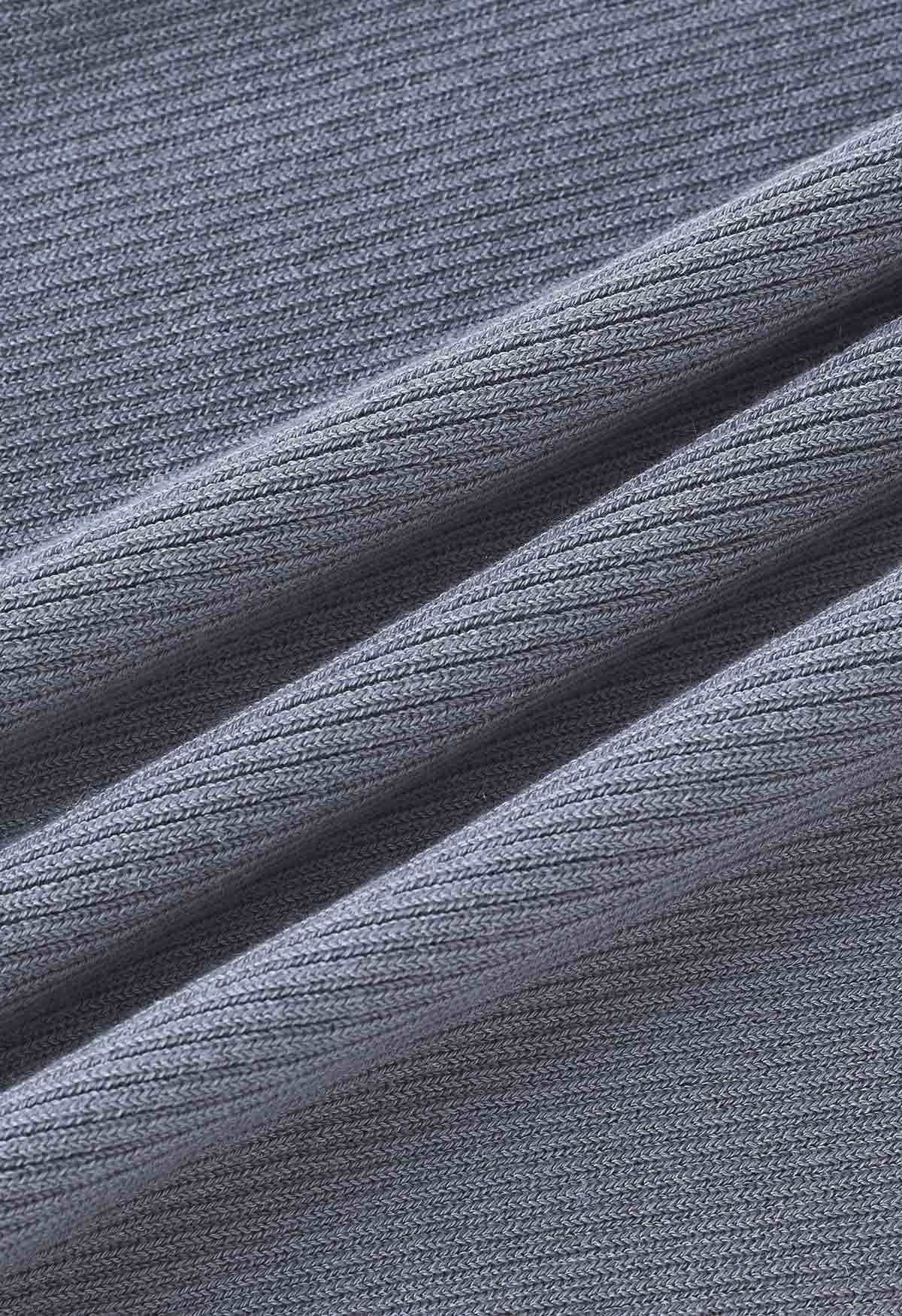 Folded Off-Shoulder Rib Knit Top in Dusty Blue