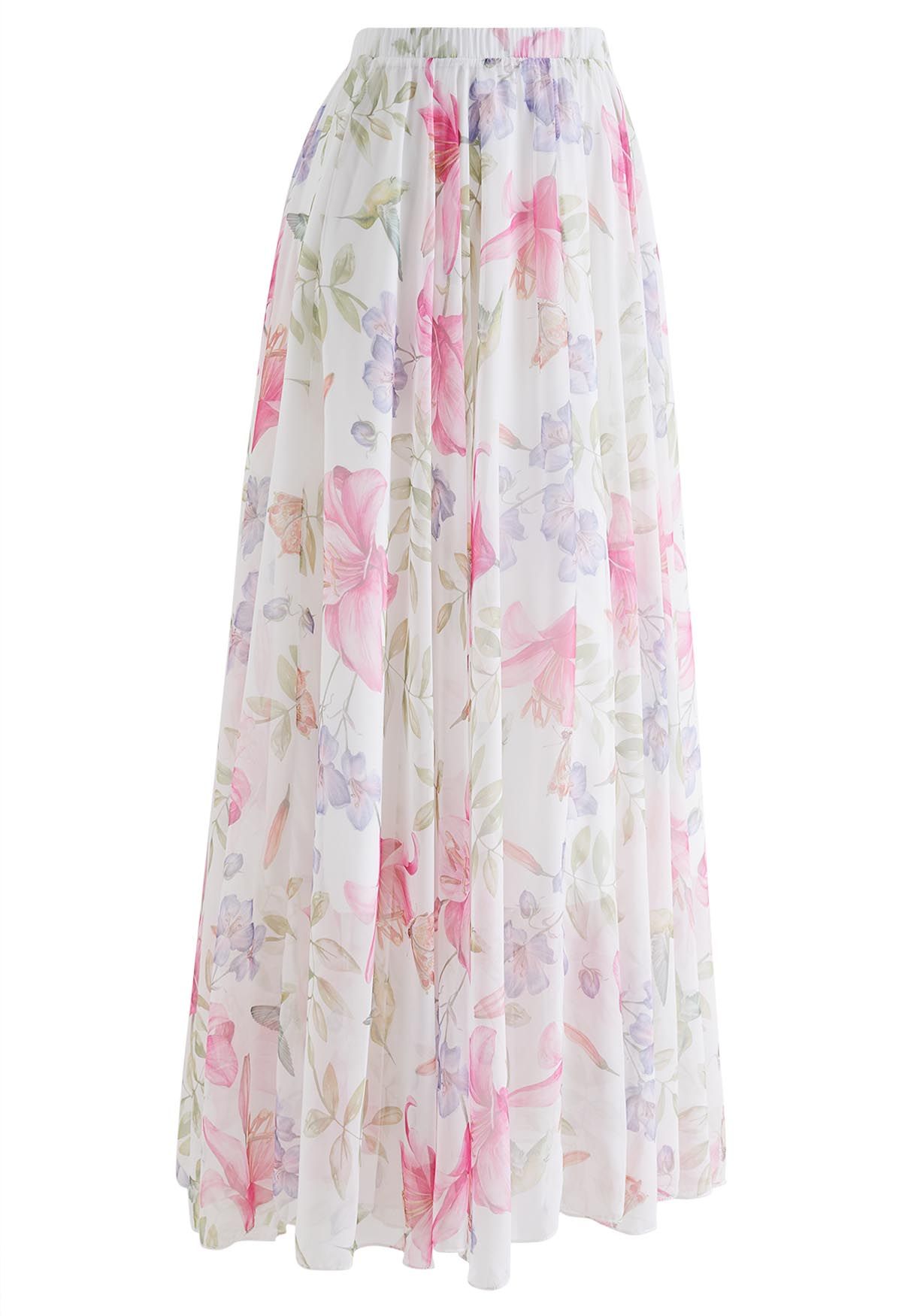 Vernal Garden Printed Chiffon Maxi Skirt