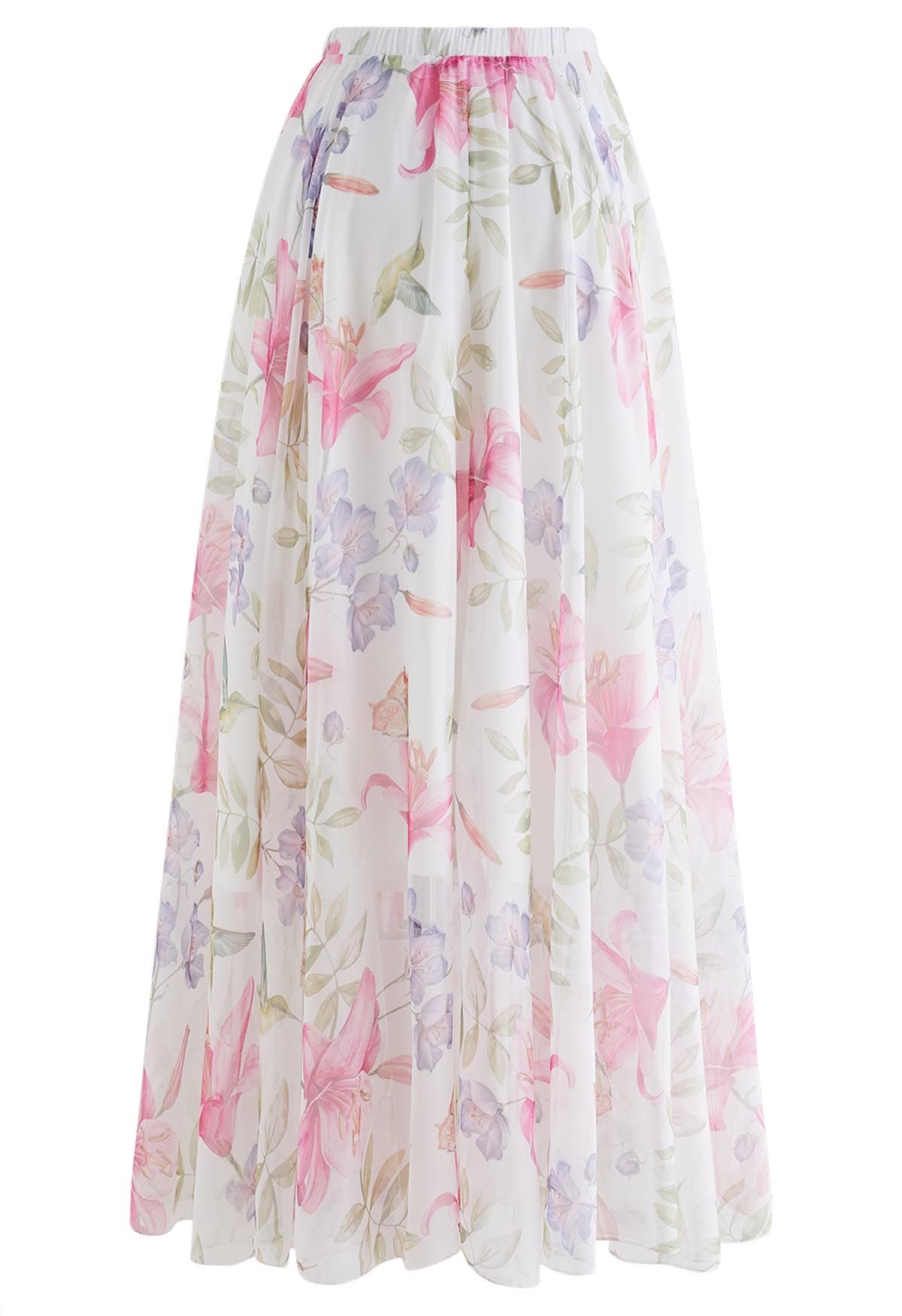 Vernal Garden Printed Chiffon Maxi Skirt