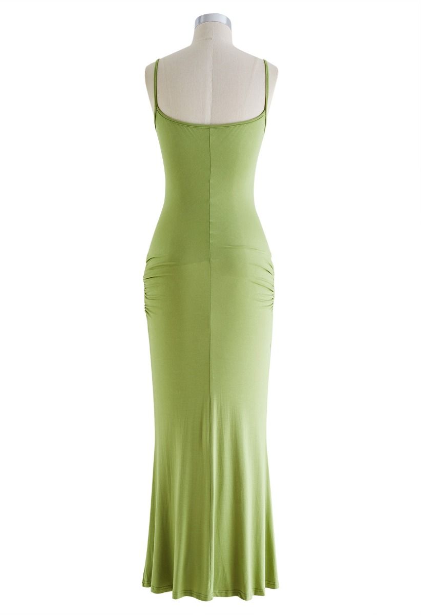 Side Ruched Bodycon Cami Maxi Dress in Lime