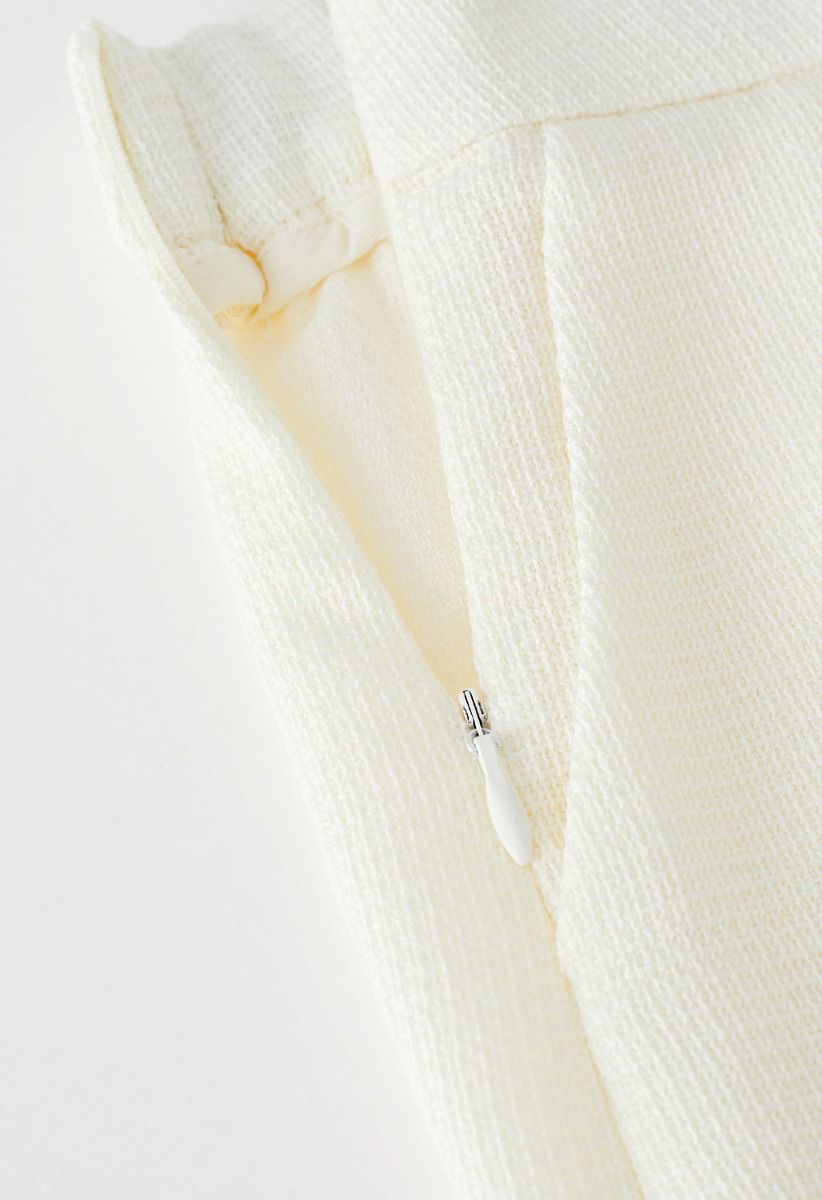 Fringed Edge Sleeveless Tweed Top and Shorts Set in White