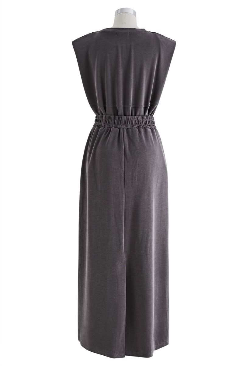 Effortless Pad Shoulder Sleeveless Top and Maxi Skirt Set in Smoke