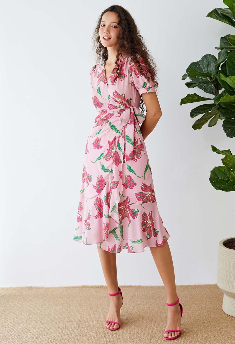 Stunning Lily Chiffon Wrap Midi Dress
