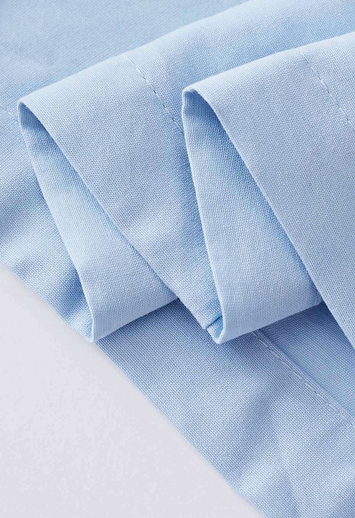 Cutout Waist Side Ruched Shirt Dress in Blue