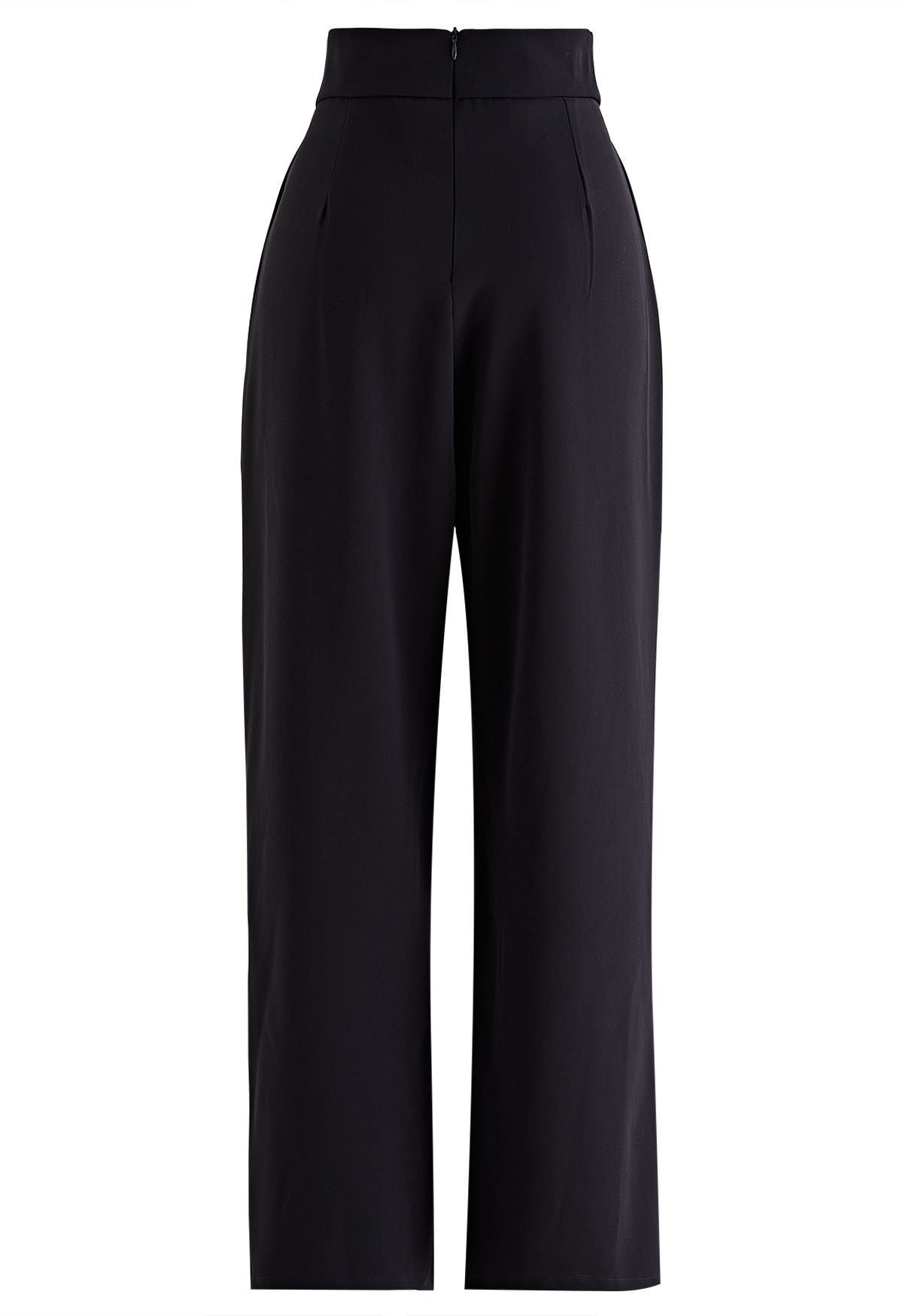 Golden Button Cross Waist Straight-Leg Pants in Black