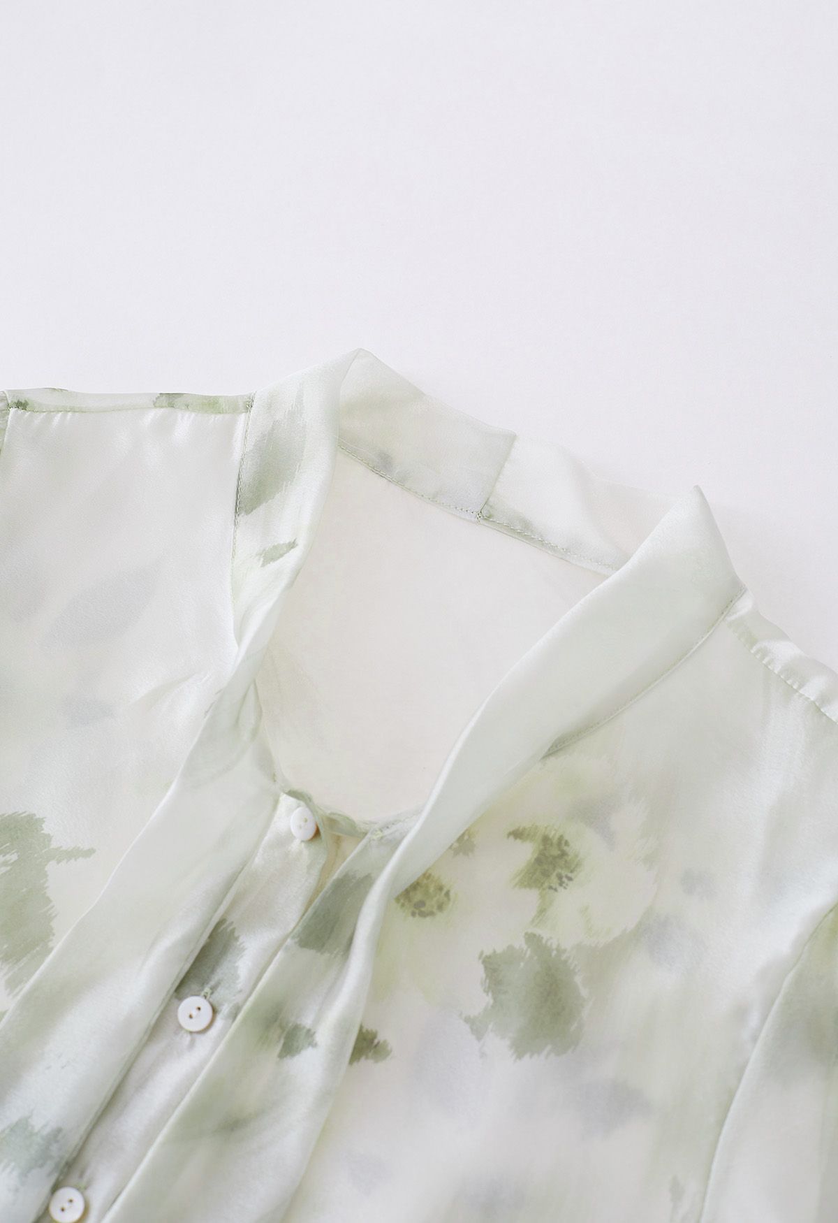Watercolor Floral Bowknot Sheer Shirt in Green