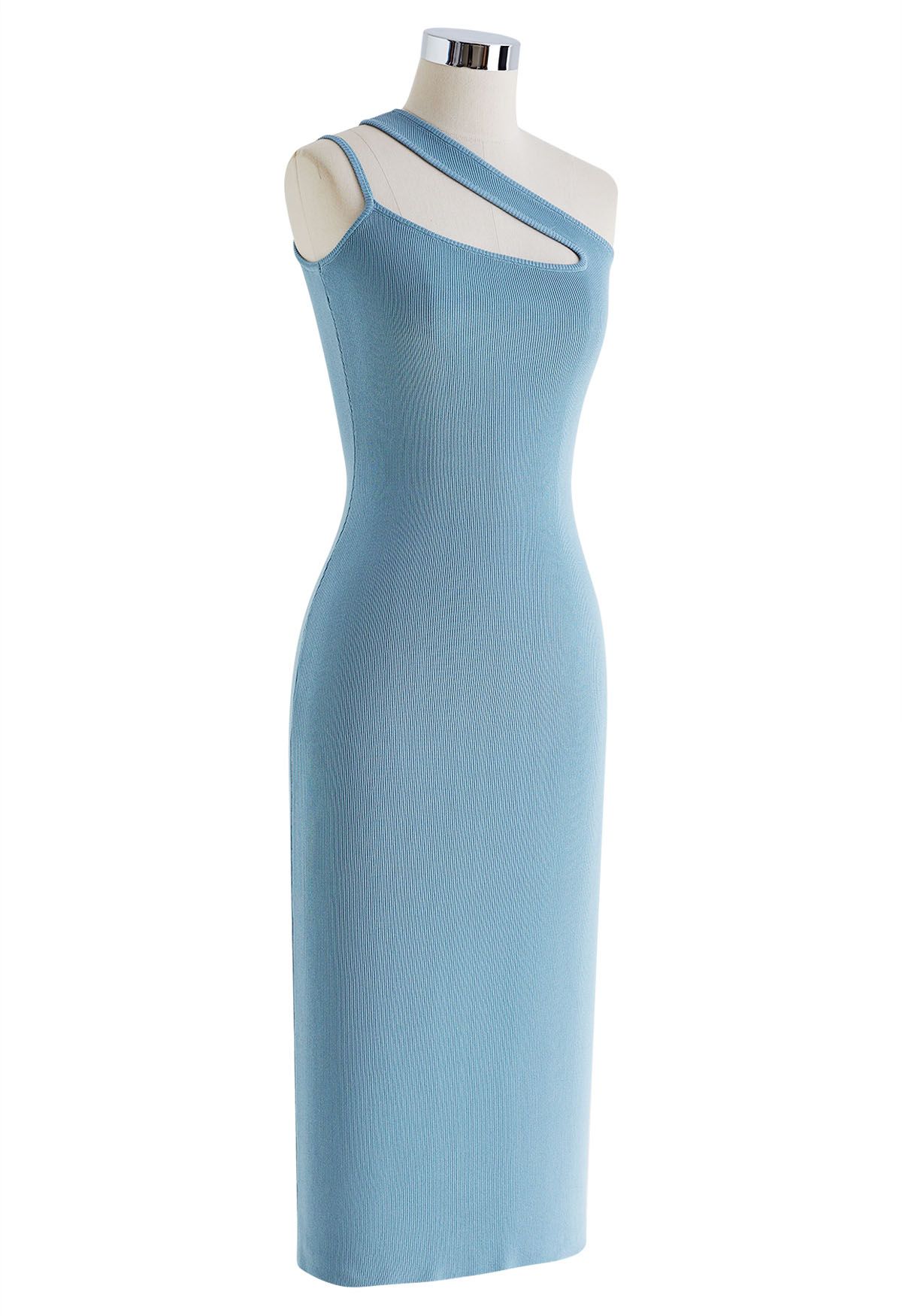 Asymmetric Straps Bodycon Knit Dress in Blue