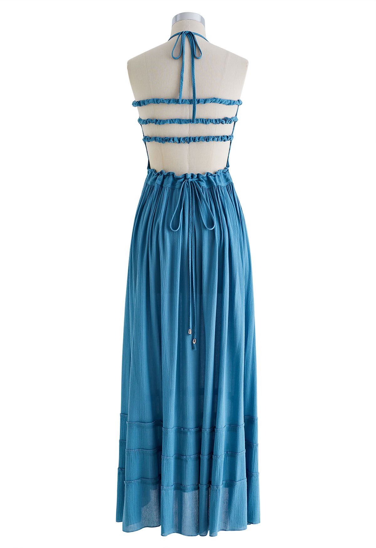 Elastic Straps Open Back Halter Maxi Dress