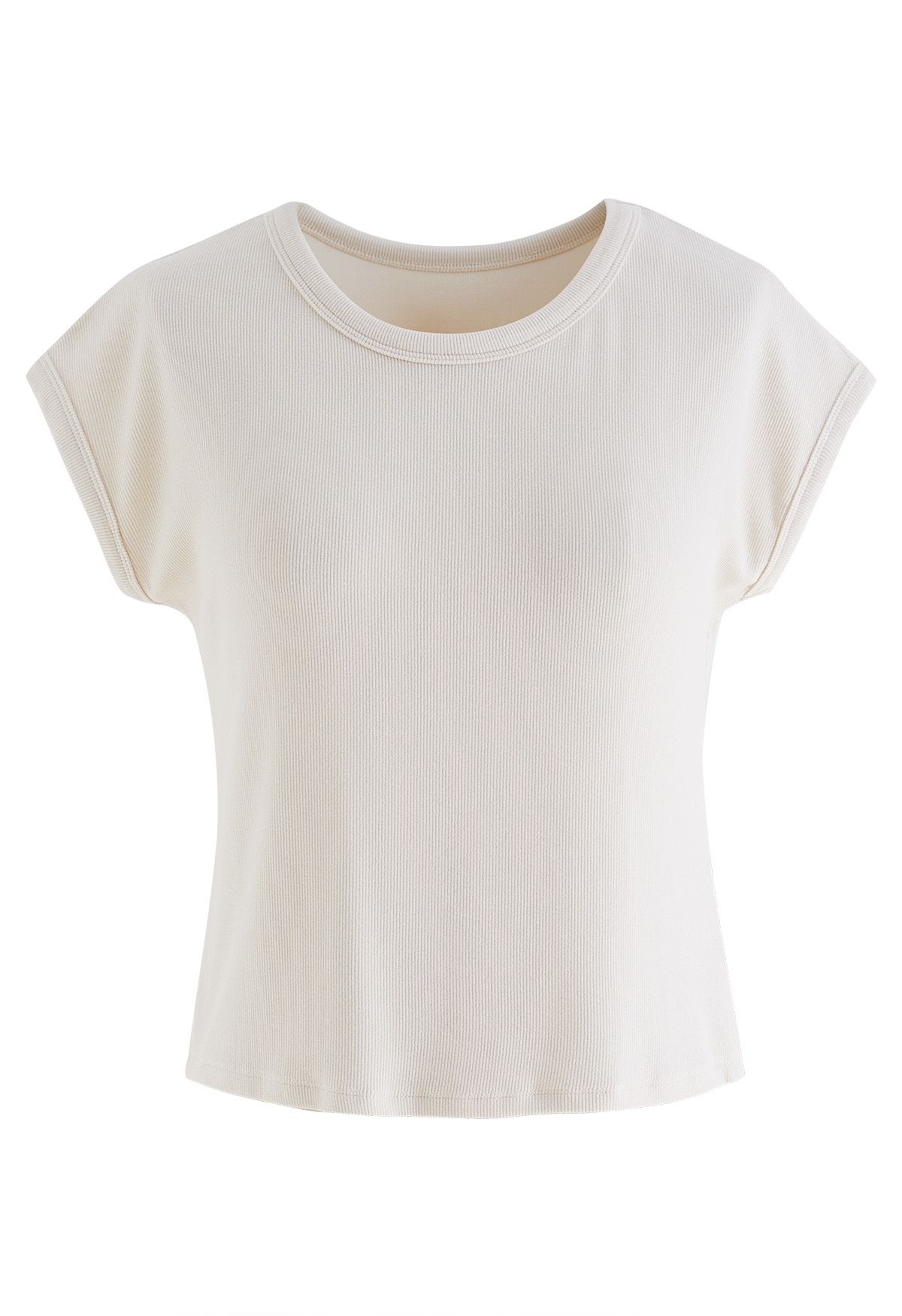 Elegant Crew Neck Cotton Crop Top in Cream